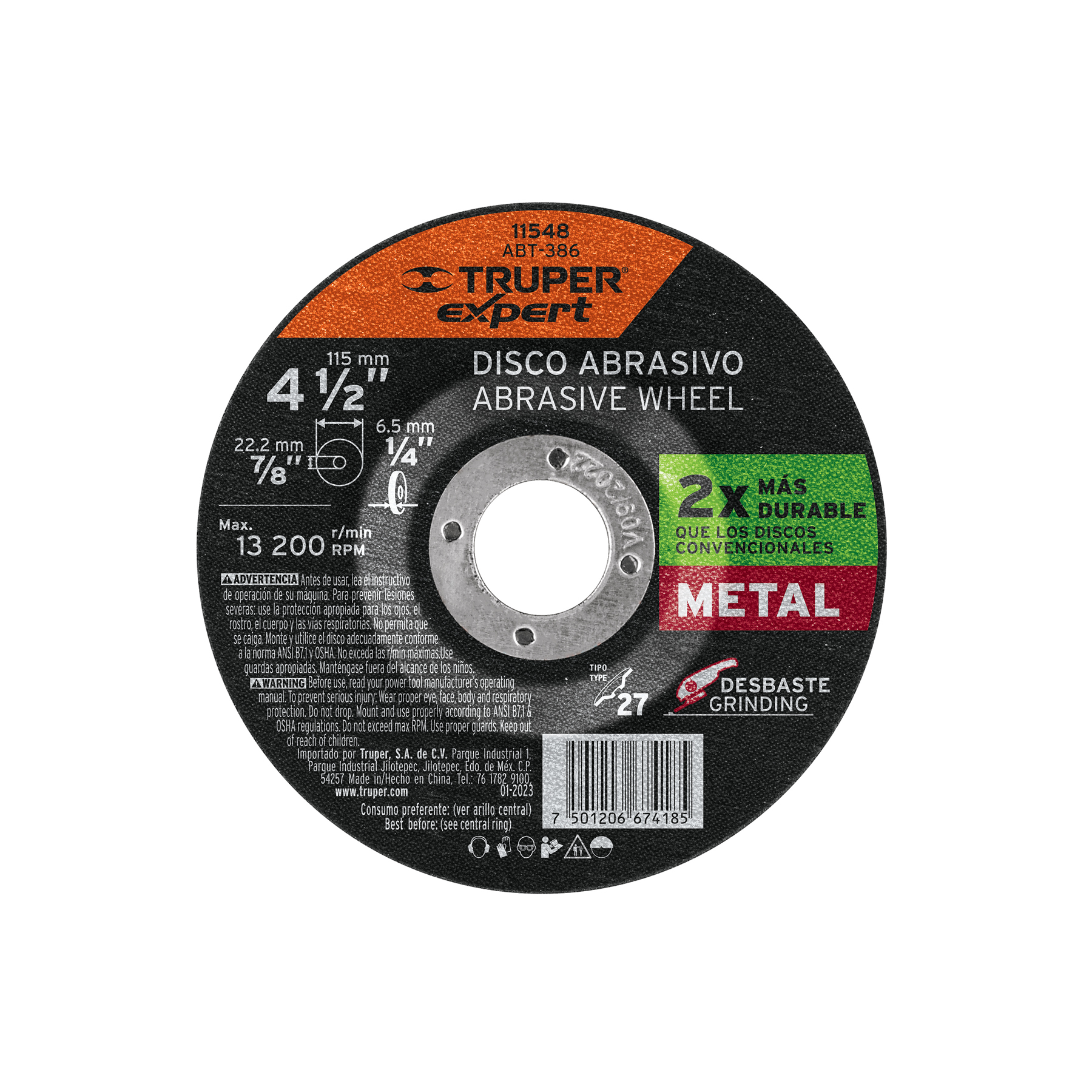 DISCO TIPO 27 DE 4-1/2' X 6.4 MM DESBASTE DE METAL, EXPERT