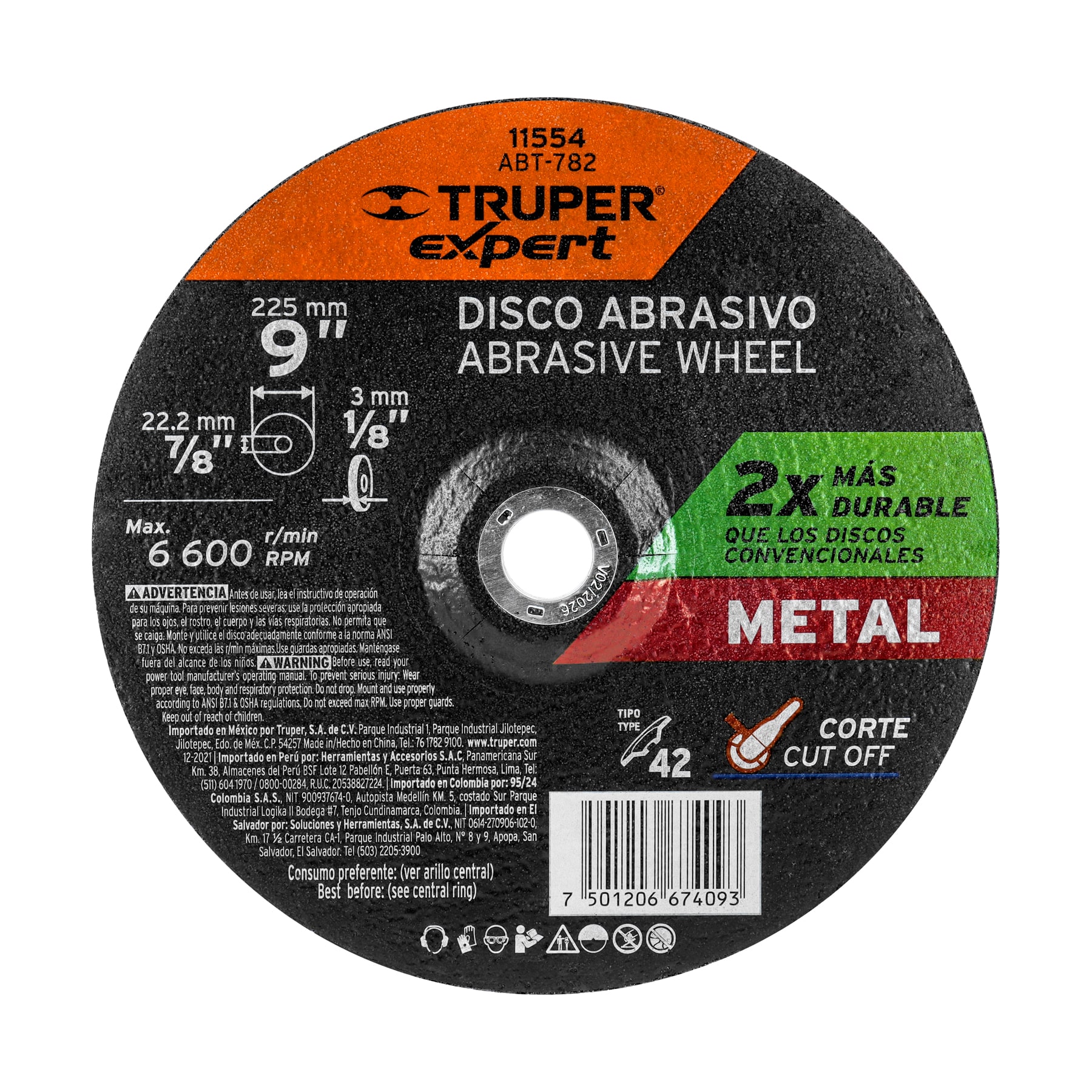 DISCO TIPO 42 DE 9' X 3.2 MM CORTE METAL, TRUPER EXPERT