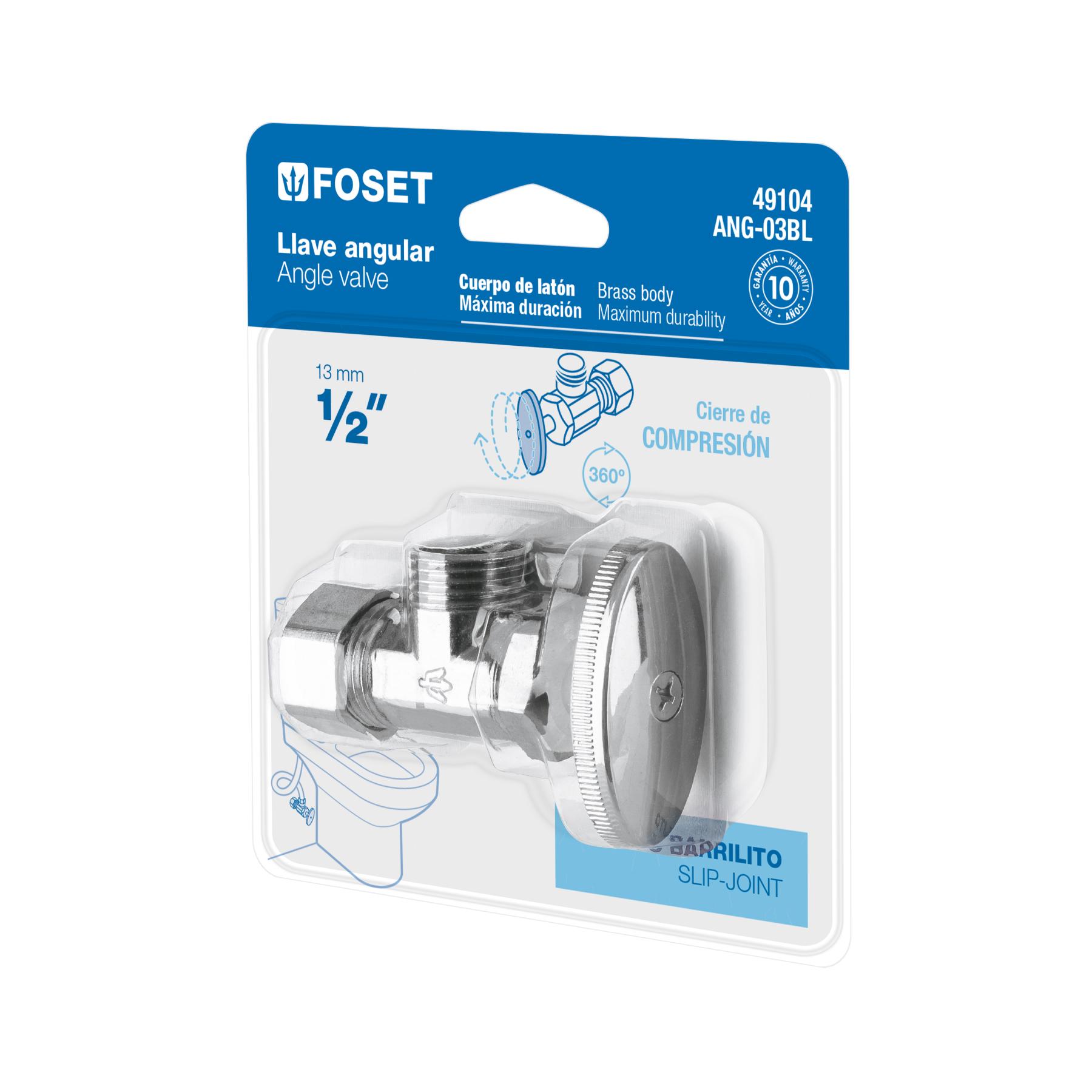 LLAVE ANGULAR 1/2' X 1/2' COMPRESIÓN TIPO BARRILITO, BLÍSTER