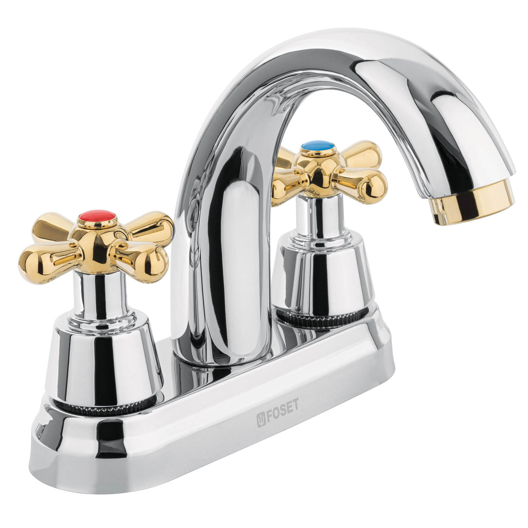 MEZCLADORA CROMO-ORO 4' P/LAVABO, NARIZ CURVA, CRUCETA,FOSET