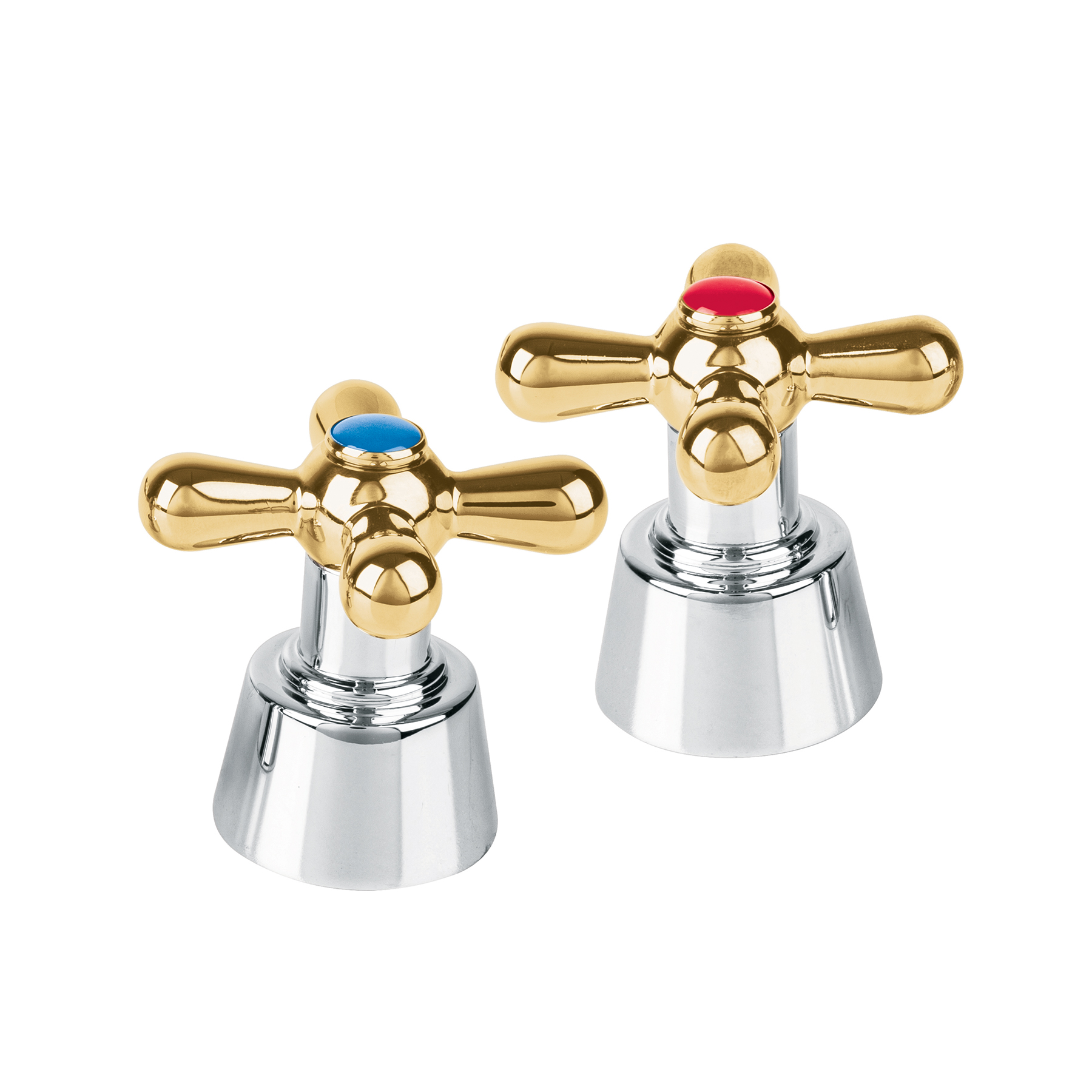 JUEGO DE 2 MANERALES DE PALANCA P/LAVABO, CROMO/ORO, AQUA