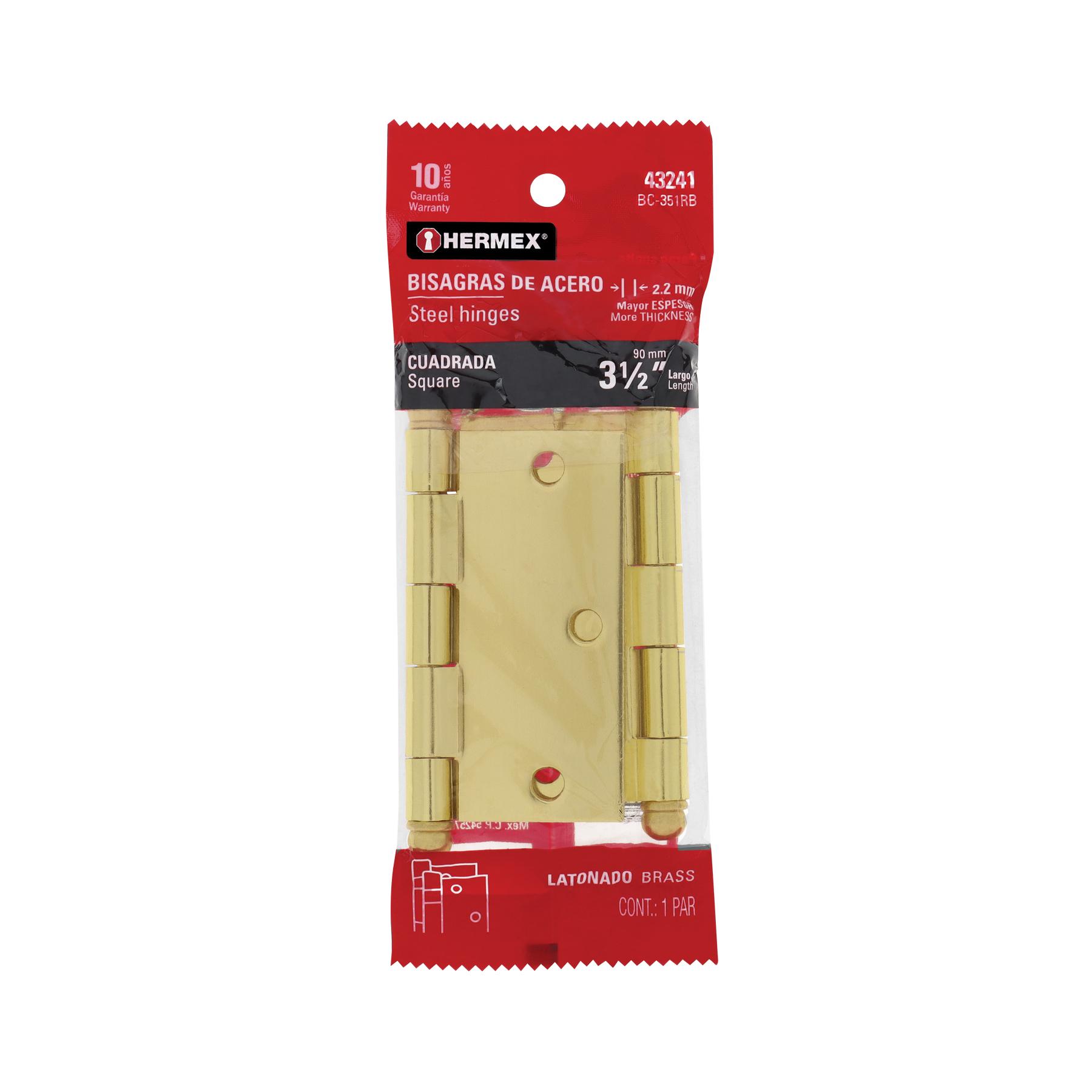 BOLSA C/2 BISAGRAS CUADRADAS 3-1/2' LATONADO,CABEZA REDONDA