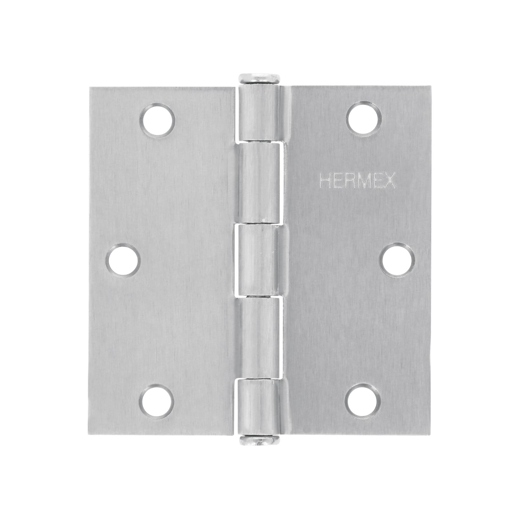 BISAGRA CUADRADA 3-1/2', CROMO MATE, CABEZA PLANA, HERMEX