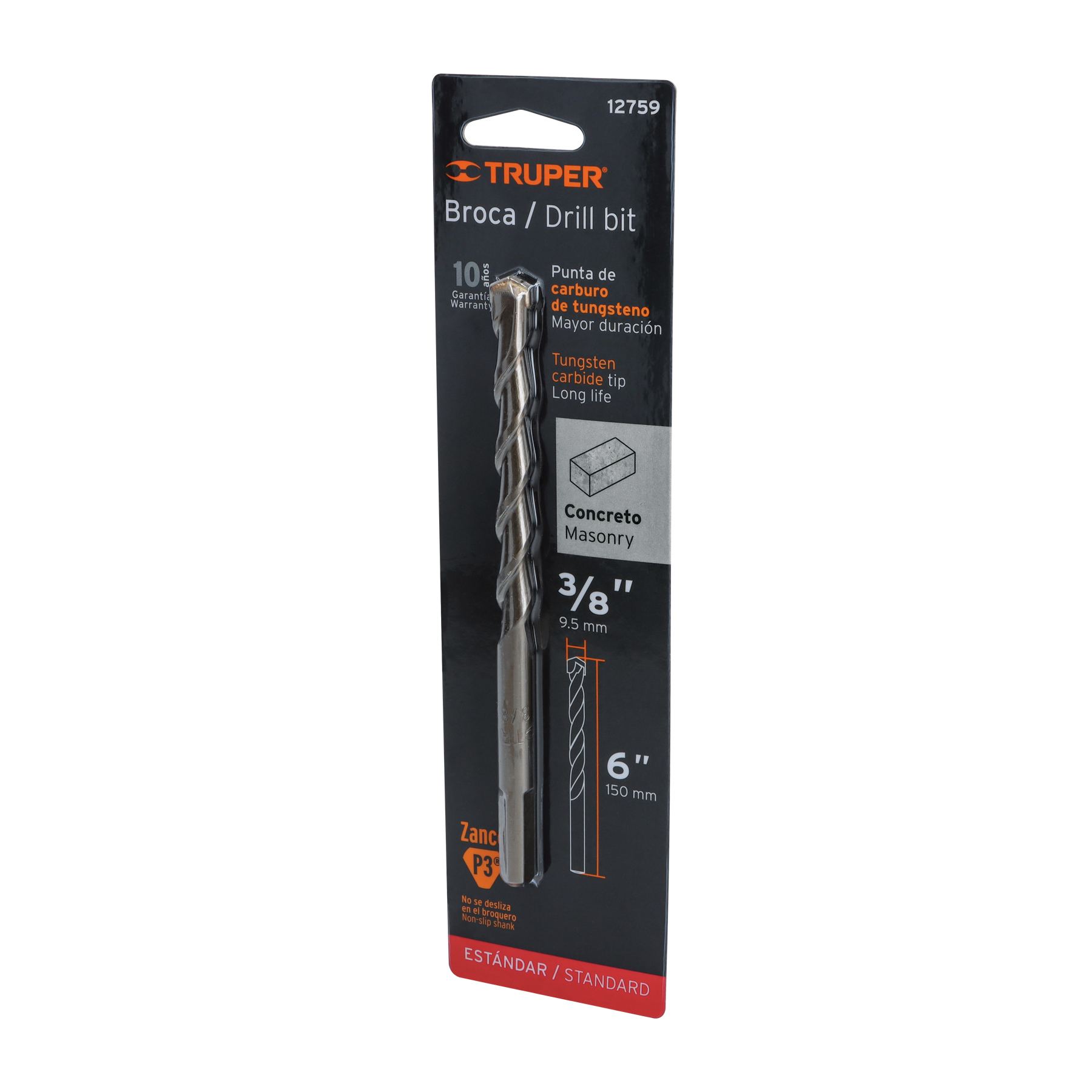BROCA PARA CONCRETO DE 3/8 X 6' EN BLÍSTER, TRUPER