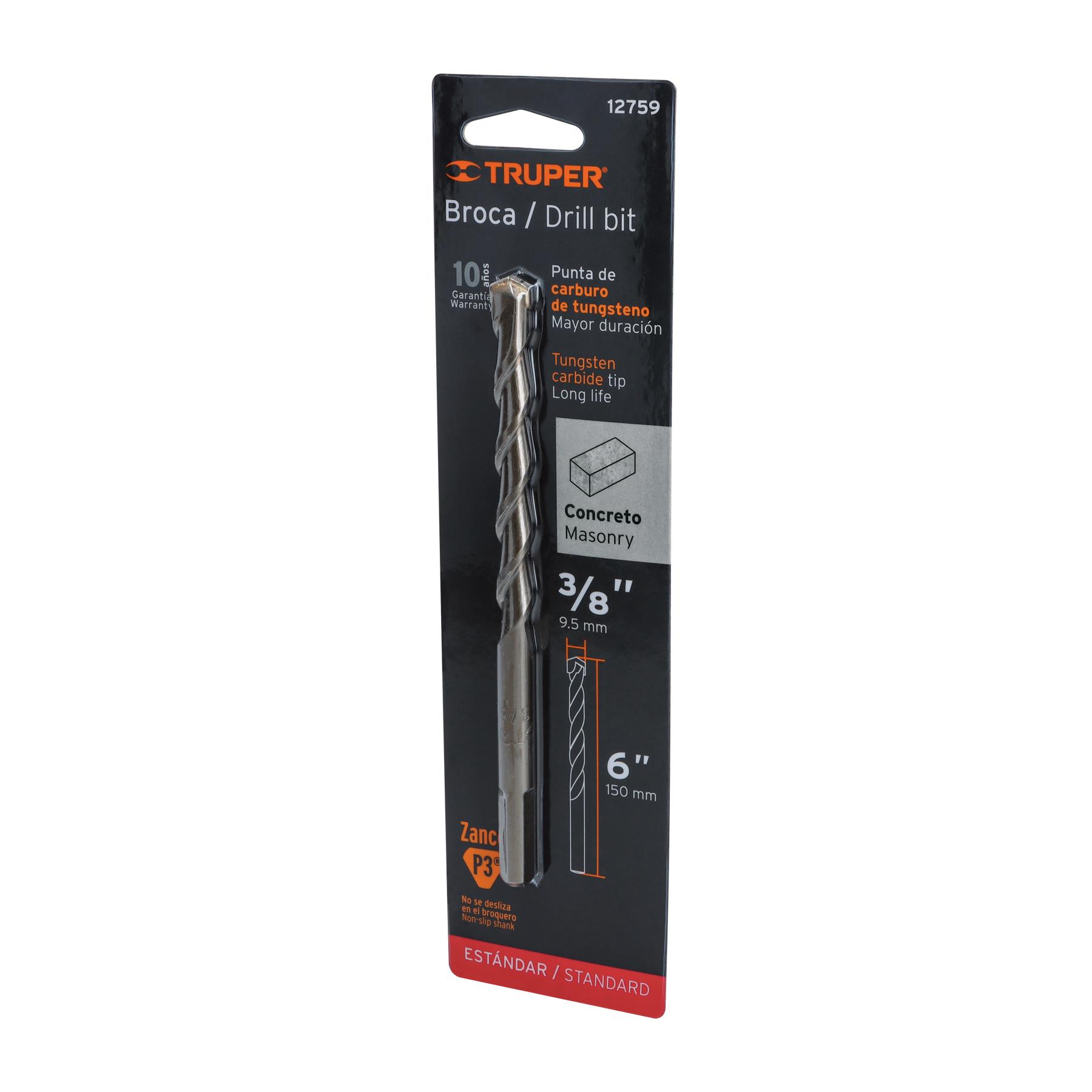 BROCA PARA CONCRETO DE 3/8 X 6' EN BLÍSTER, TRUPER