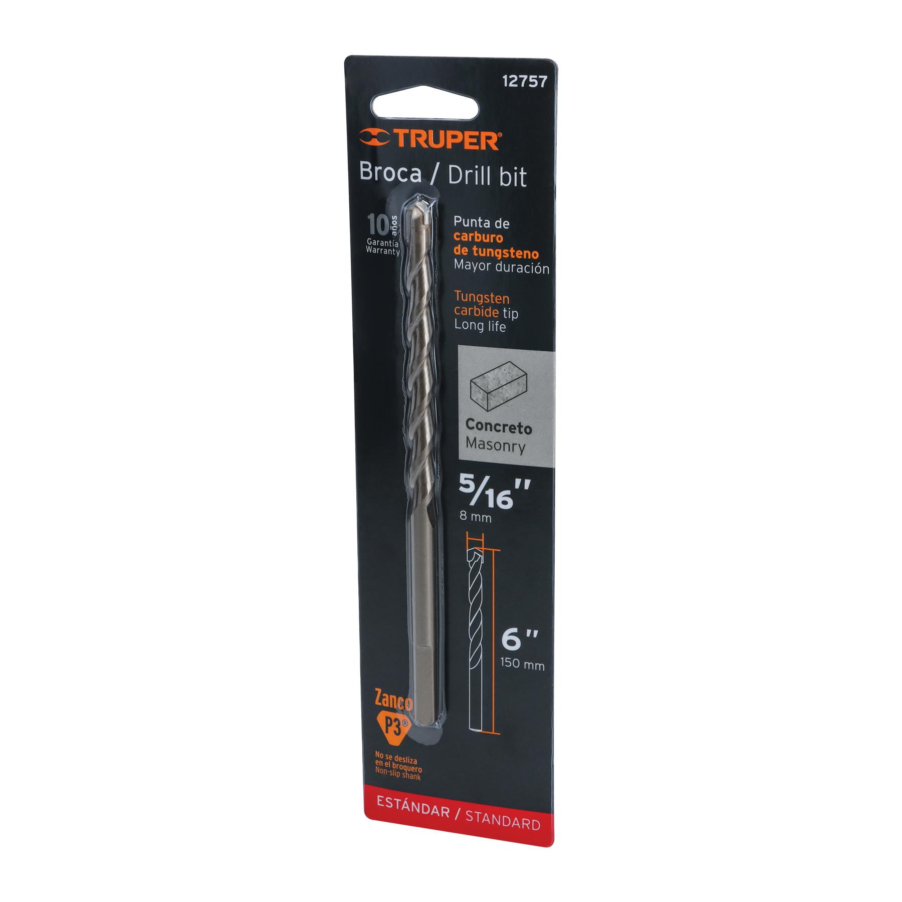 BROCA PARA CONCRETO DE 5/16 X 6' EN BLÍSTER, TRUPER