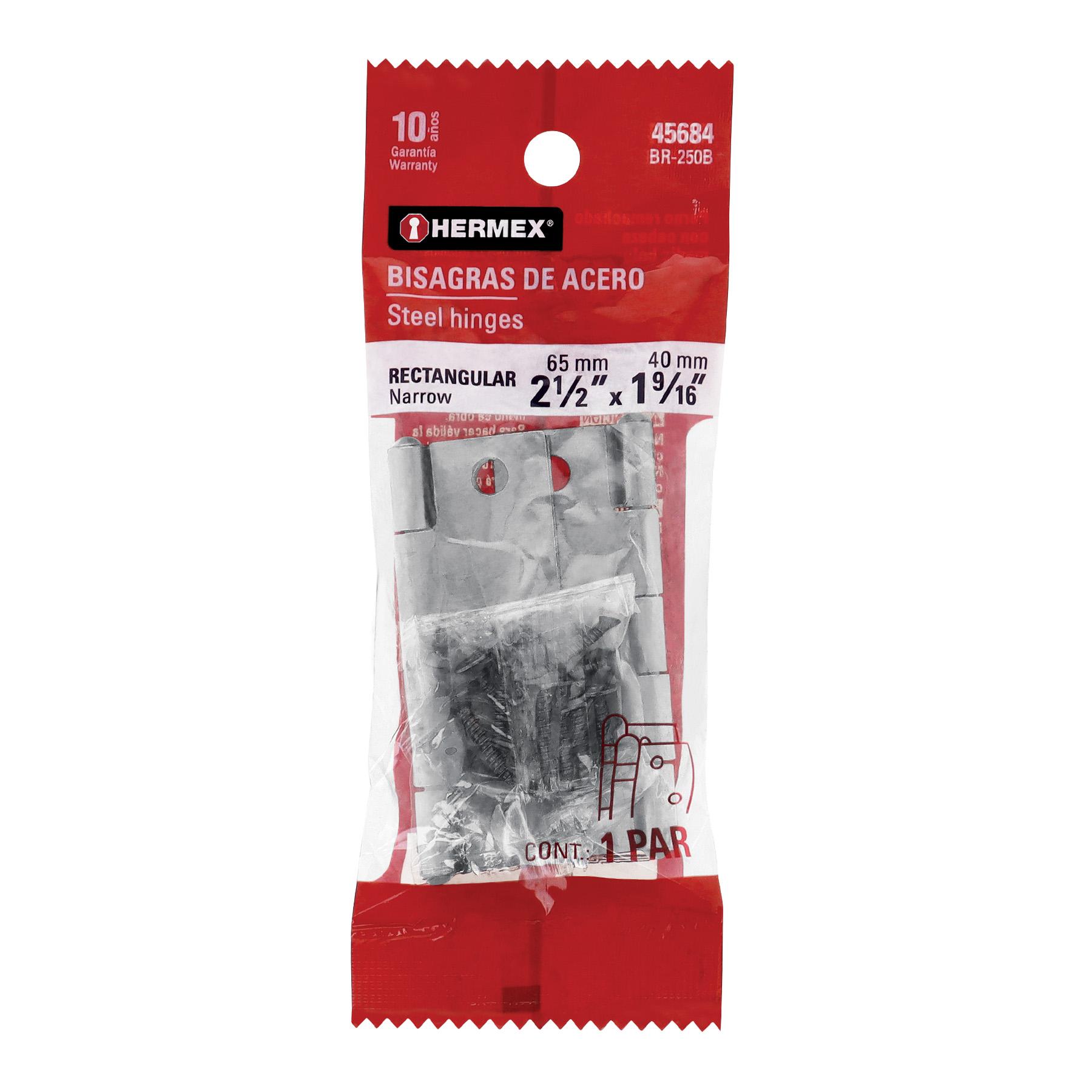 "PAR DE BISAGRAS RECTANGULARES DE ACERO 2-1/2"", PULIDO"