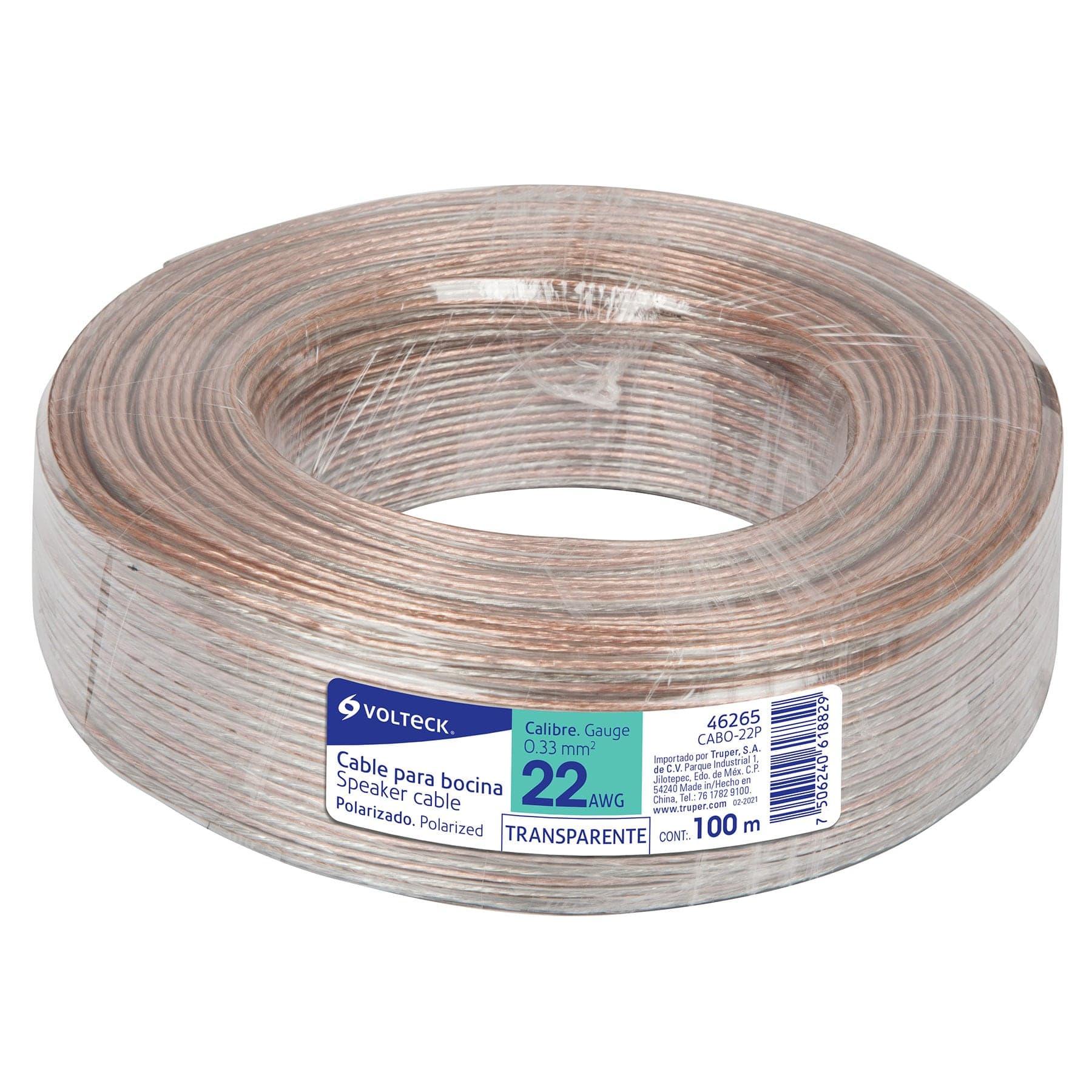ROLLO DE 100 M CABLE POLARIZADO TRANSPARENTE P/BOCINA 22 AWG