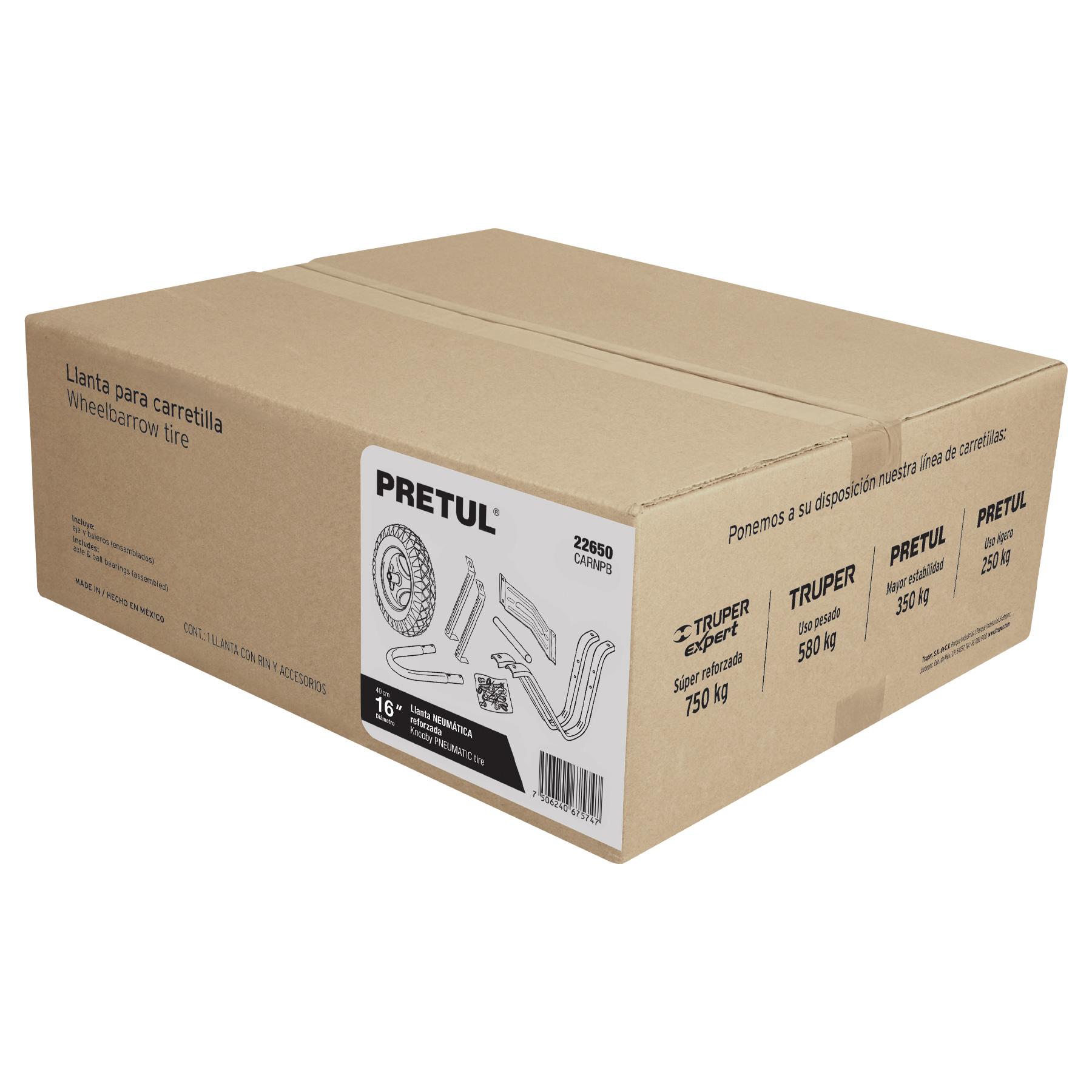 CAJA C/LLANTA NEUMÁTICA Y ACC. Y P/CARRETILLA ROJA PRETUL