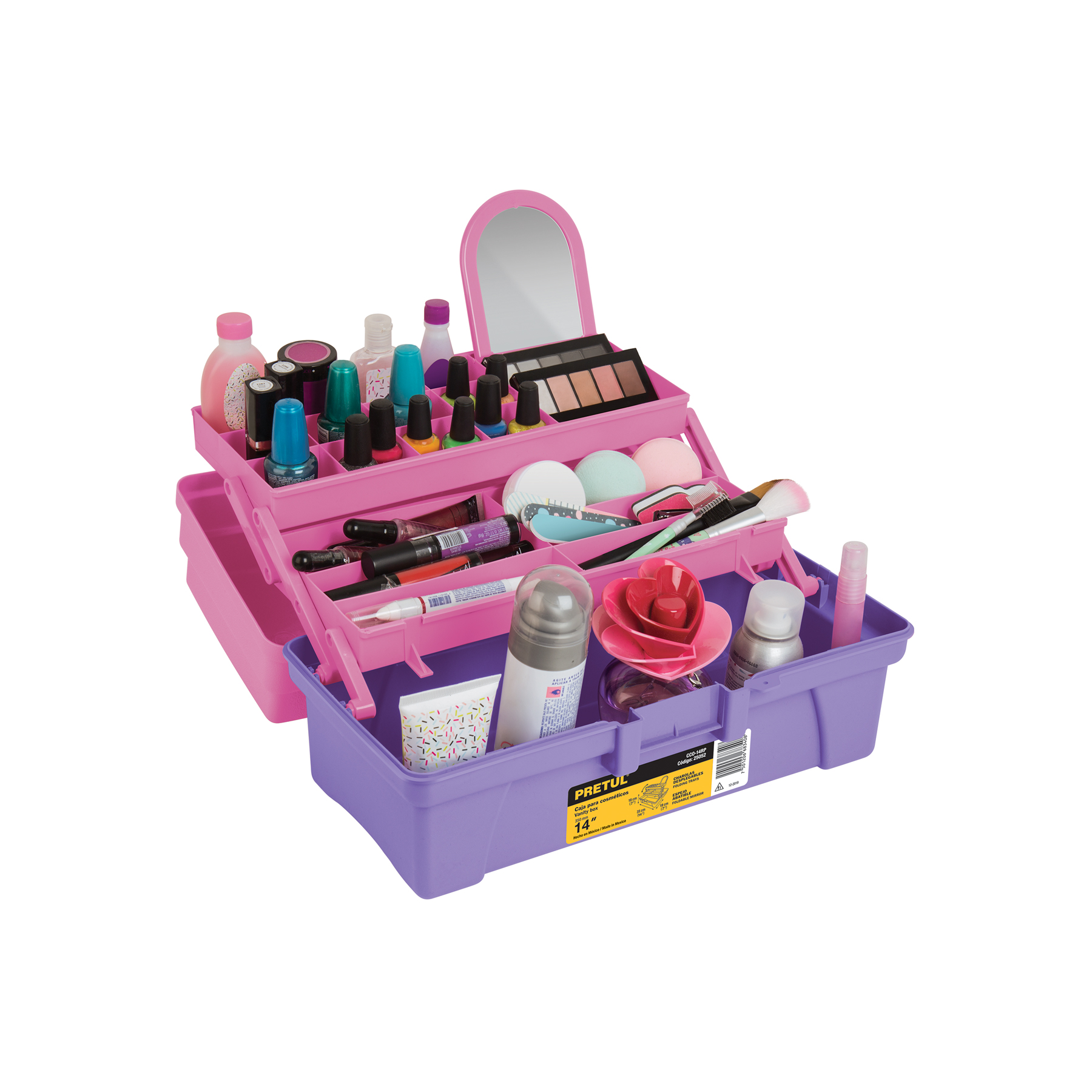 CAJA COSMETIQUERA 14', ROSA/MORADO, PRETUL