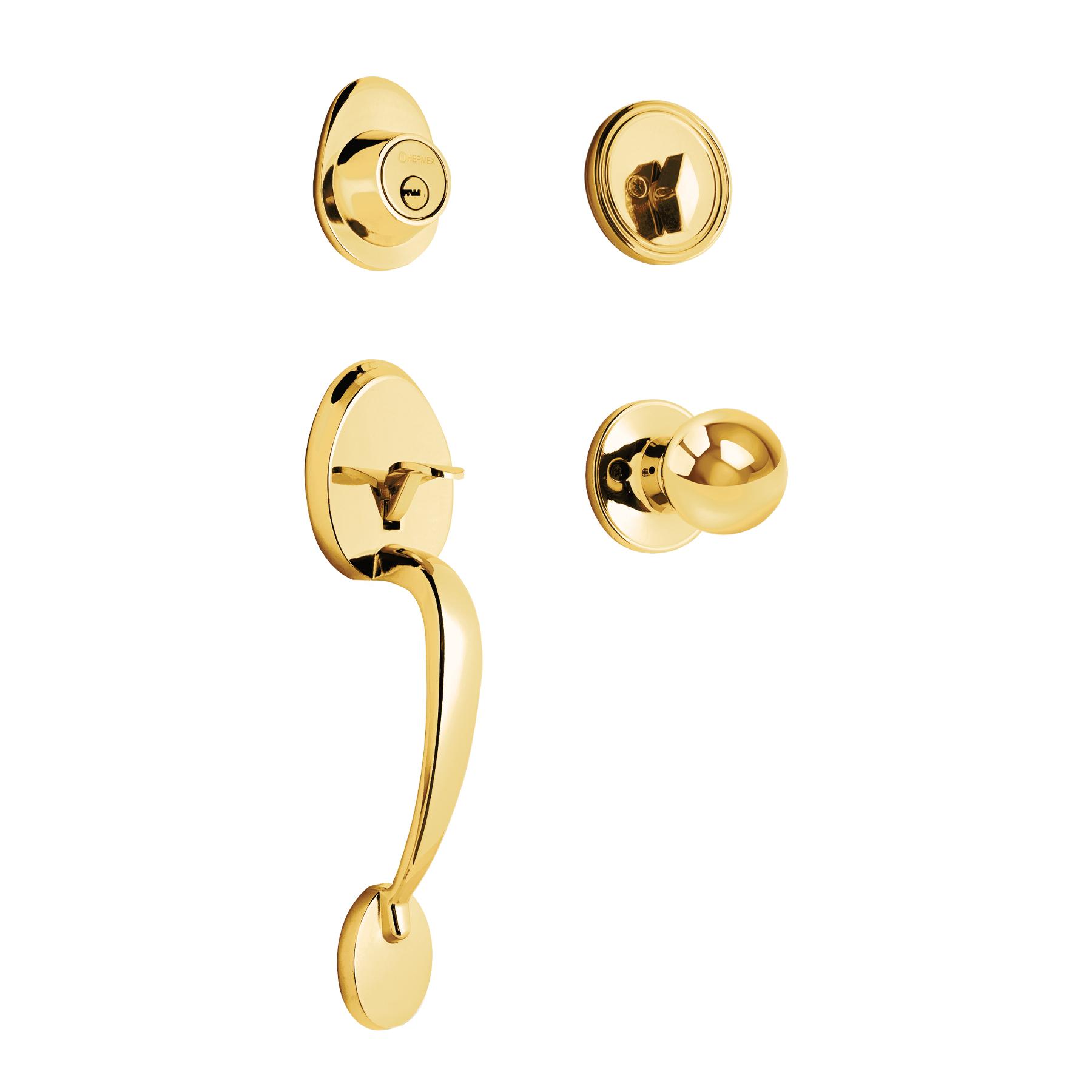 JALADERA, PERILLA Y CERROJO LLAVE-MARIPOSA, LATÓN BRILLANTE