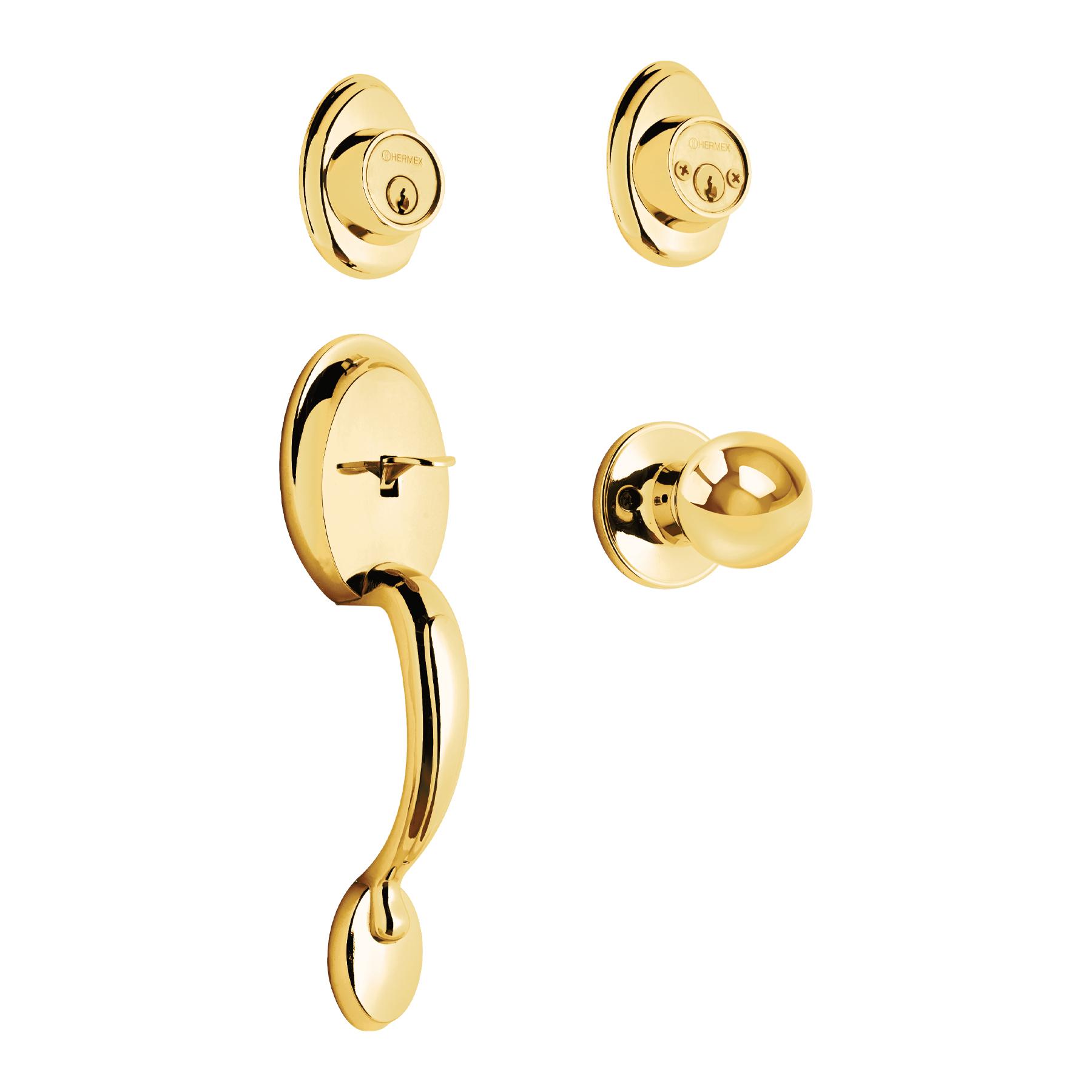 JALADERA, PERILLA Y CERROJO LLAVE, LATÓN BRILLANTE, BASIC