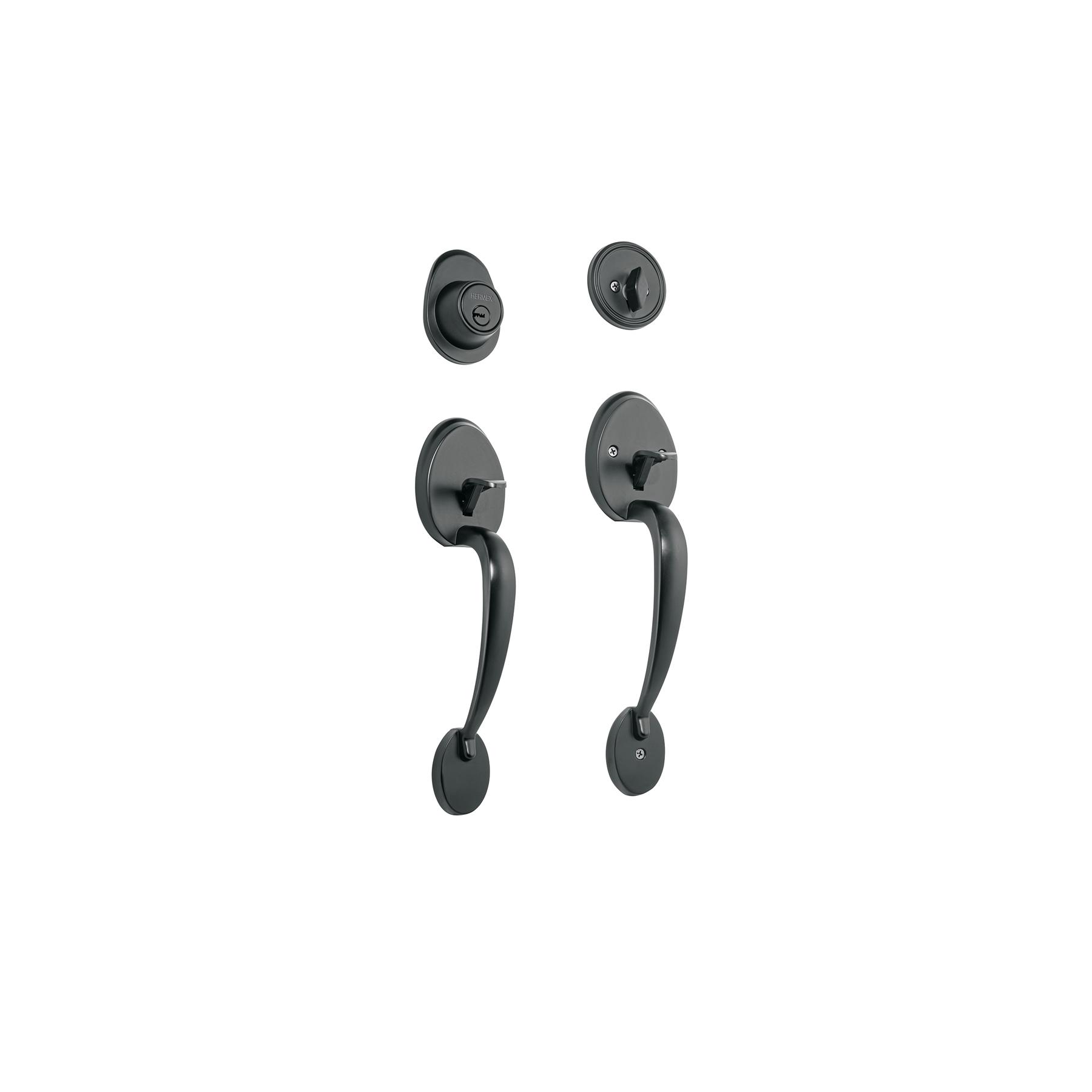 CERRADURA CON DOBLE JALADERA Y PERILLA, ACABADO NEGRO