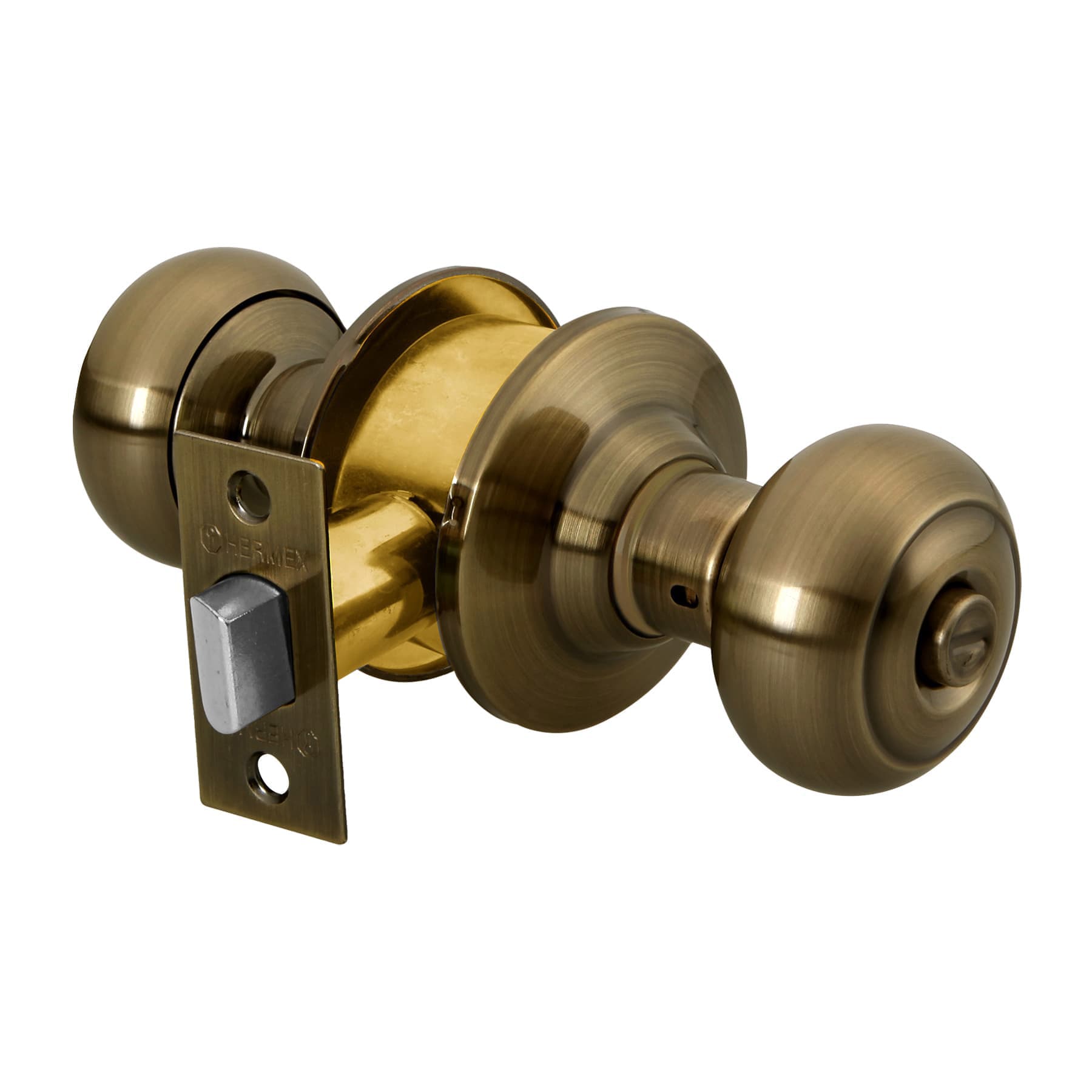 CERRADURA TIPO OVAL PARA BAÑO, LATÓN ANTIGUO, HERMEX