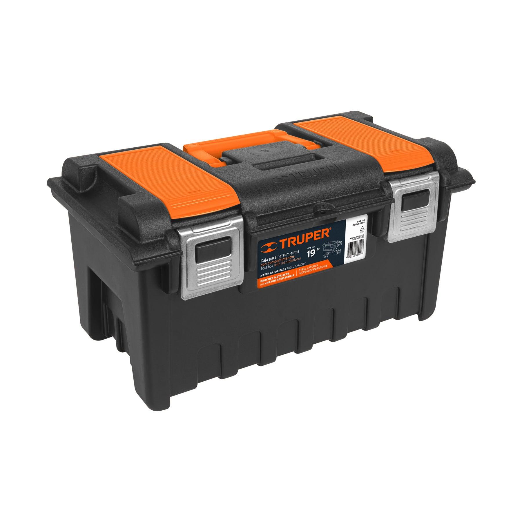 CAJA P/HERRAMIENTA 19' C/COMPARTIMENTOS Y BROCHES METÁLICOS