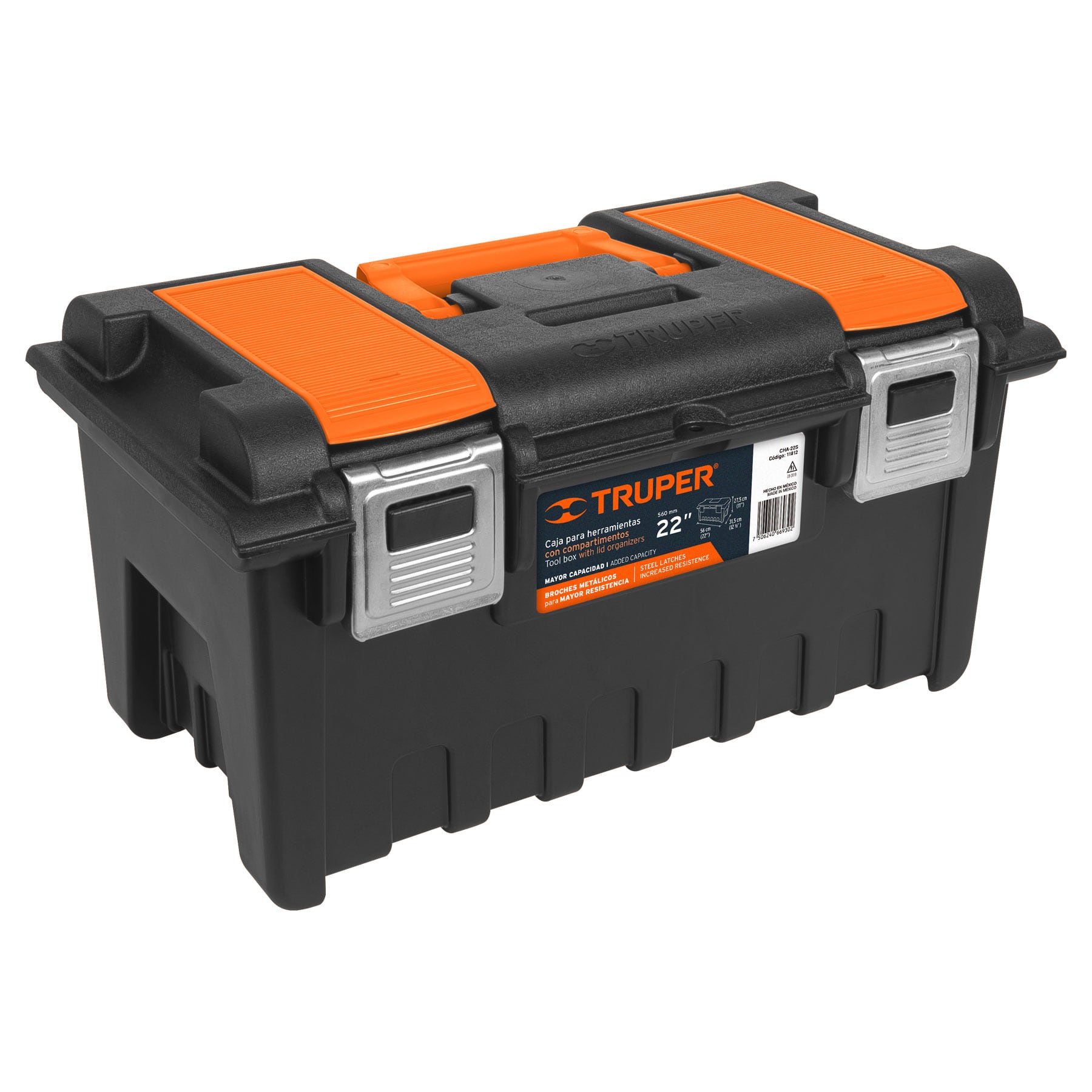 CAJA P/HERRAMIENTA 22' C/COMPARTIMENTOS Y BROCHES METÁLICOS