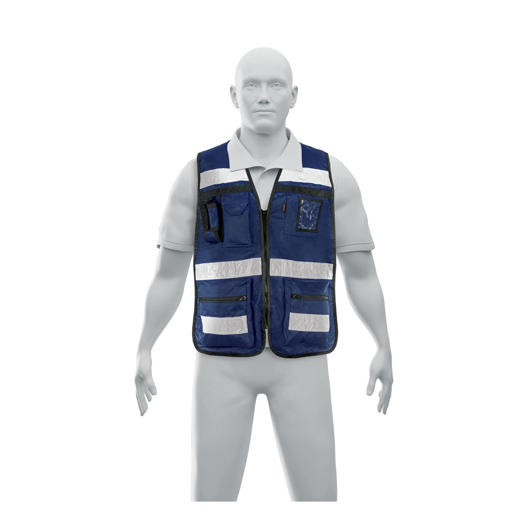 CHALECO BRIGADISTA CON CINTAS REFLEJANTES, COLOR AZUL MARINO