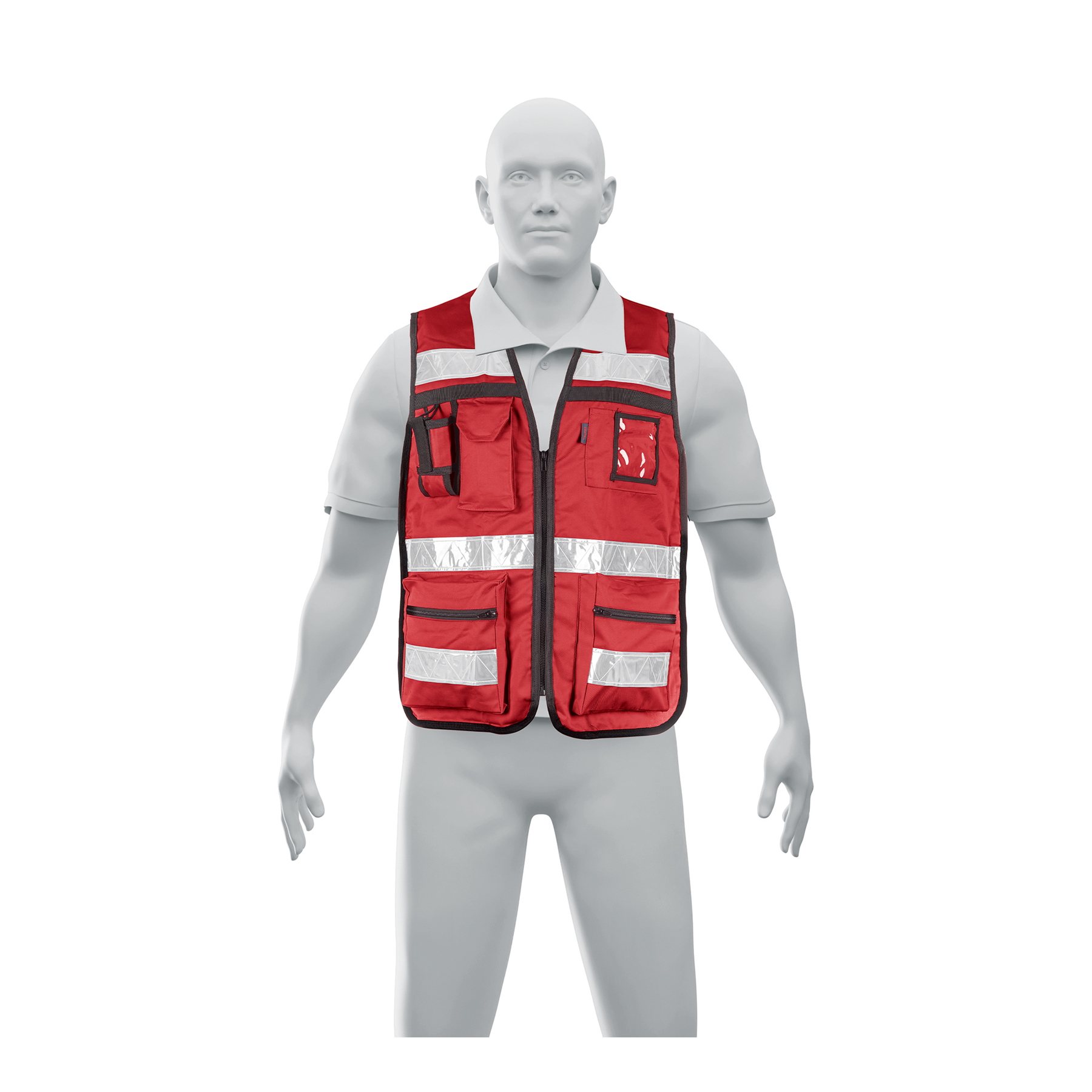 CHALECO BRIGADISTA CON CINTAS REFLEJANTES, COLOR ROJO