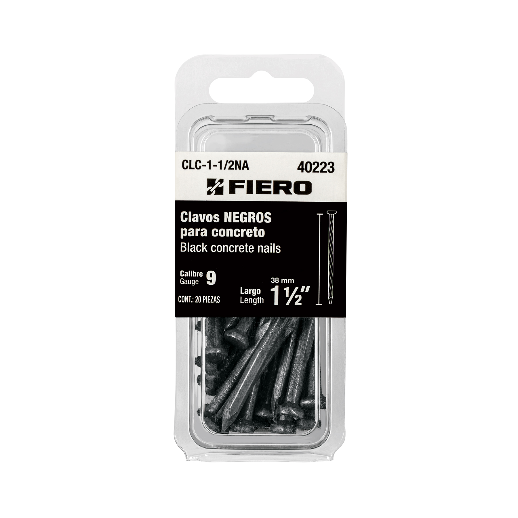 "BLÍSTER 20 CLAVOS NEGROS CONCRETO 1-1/2"""