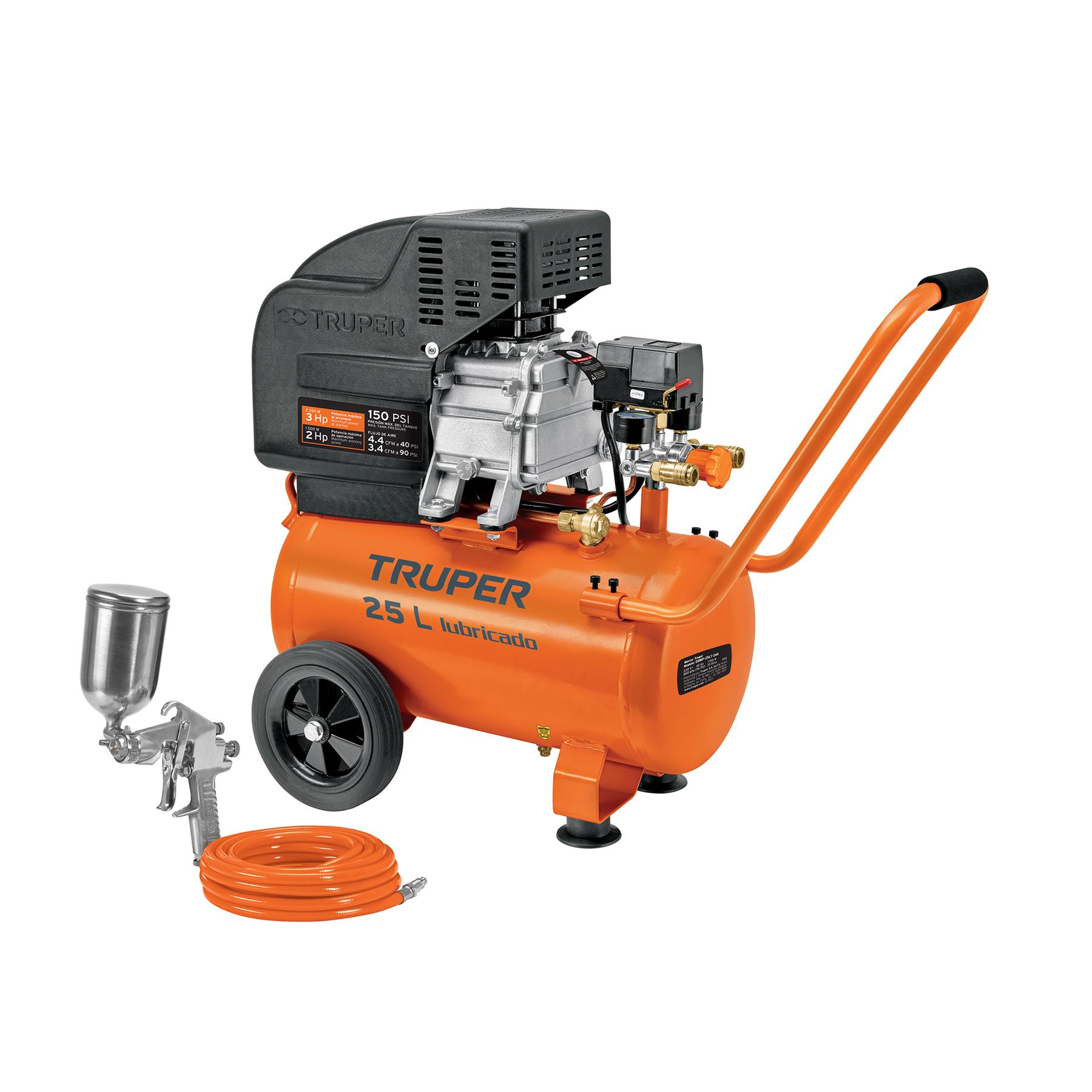 KIT, COMPRESOR 25 L, 3 HP, MANGUERA DE PVC Y PISTOLA, TRUPER
