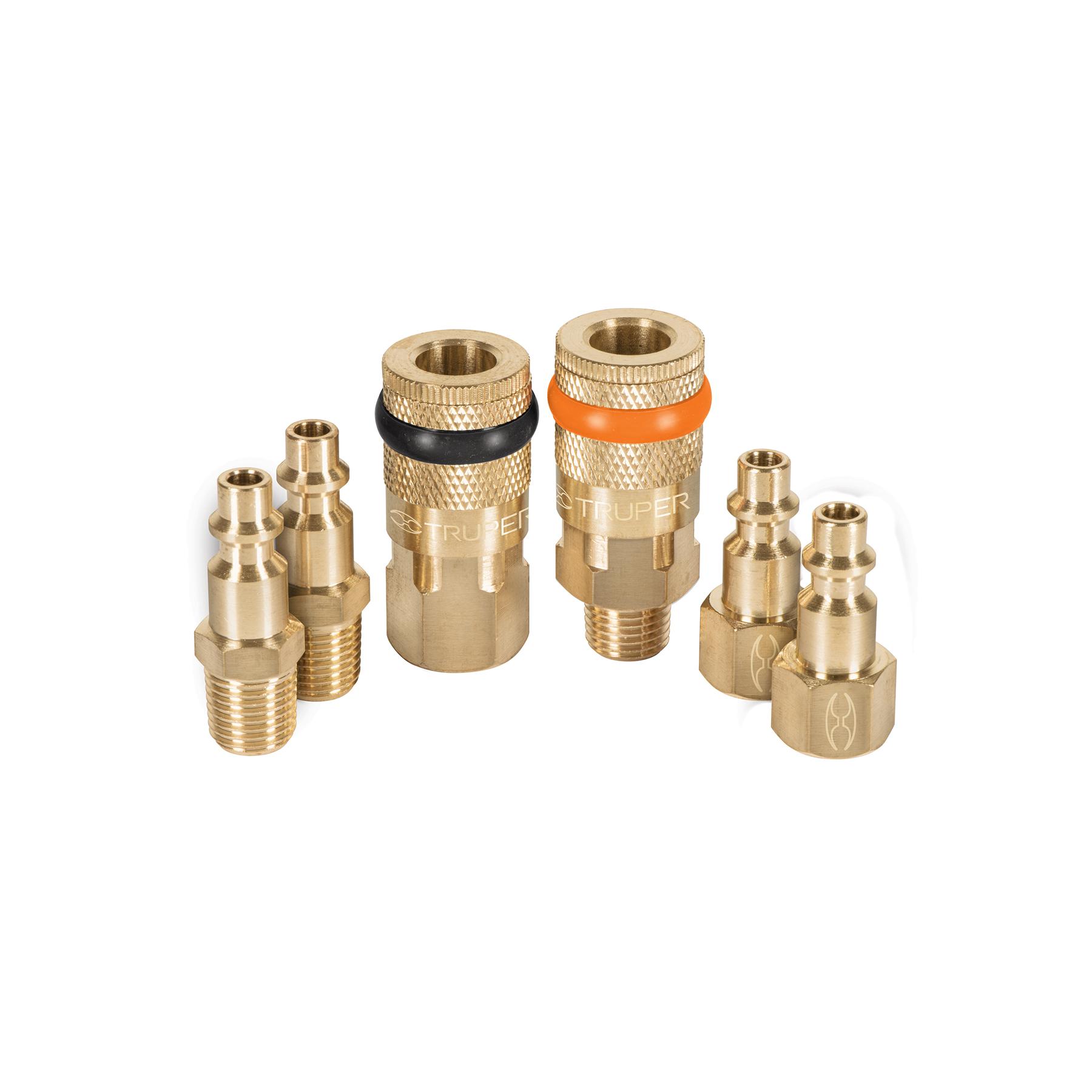 JUEGO DE 6 PIEZAS, COPLES Y CONECTORES RÁPIDOS DE LATÓN