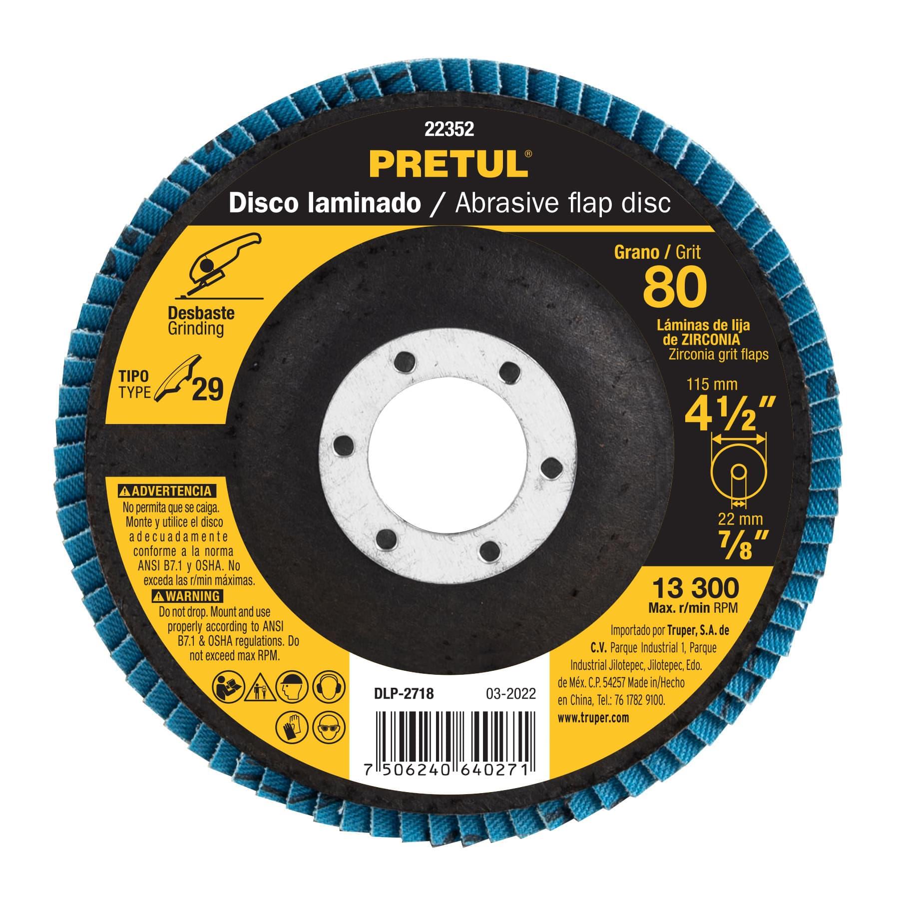 DISCO 4-1/2' LAMINADO GRANO 80 CENTRO 7/8', PRETUL