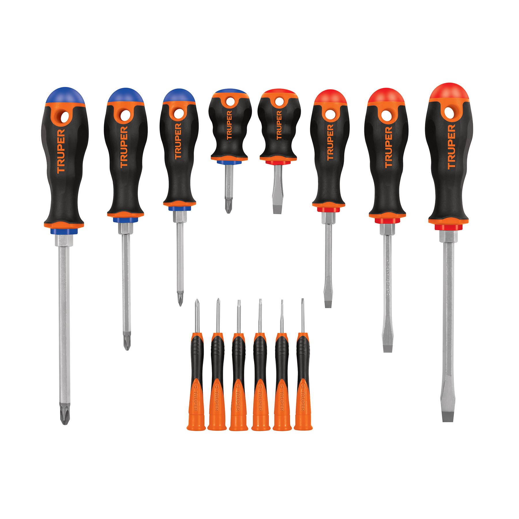 JUEGO DE 8 DESARMADORES MANGO COMFORT GRIP Y 6 DE JOYERO