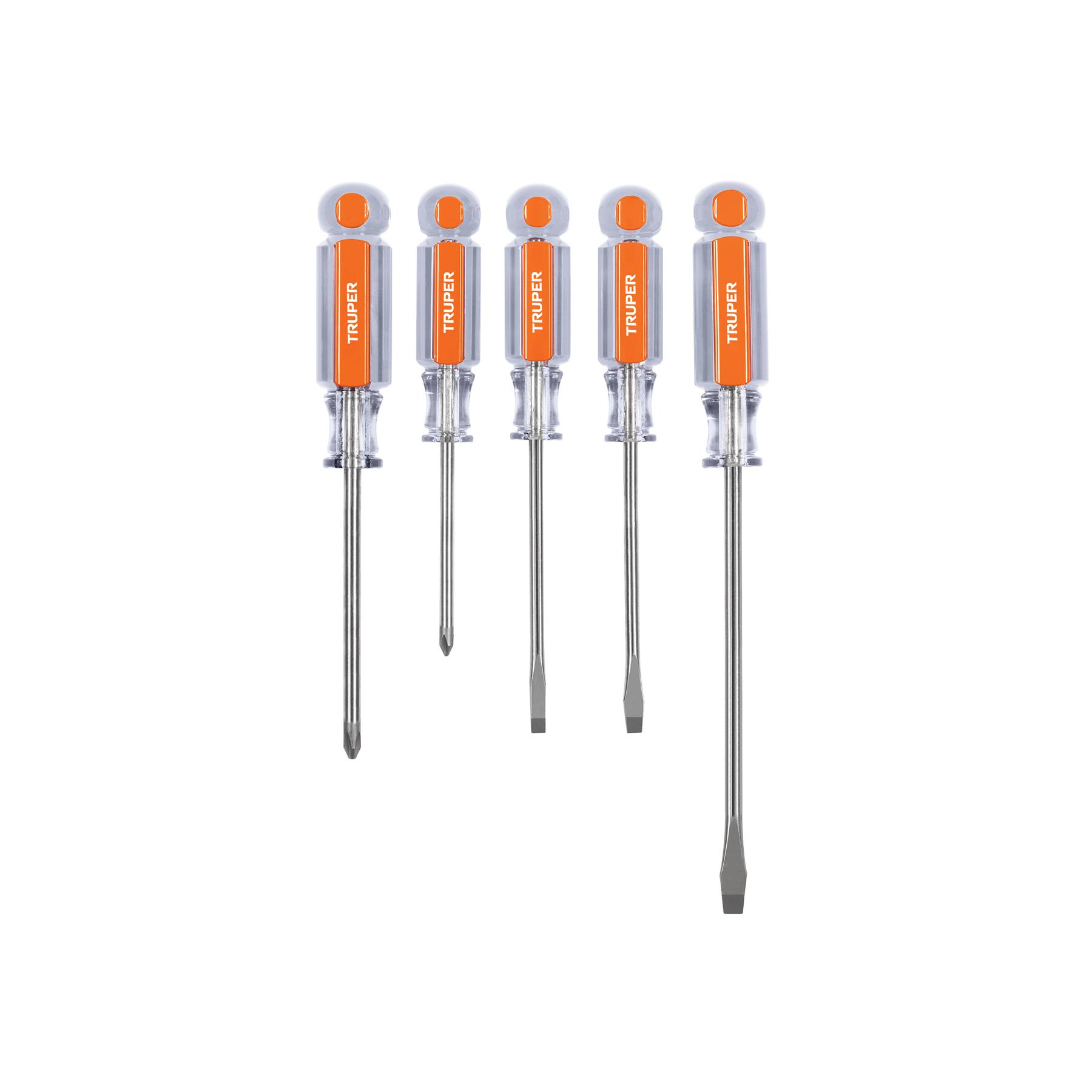 JUEGO DE 5 DESARMADORES MANGOS DE ACETATO, TRUPER