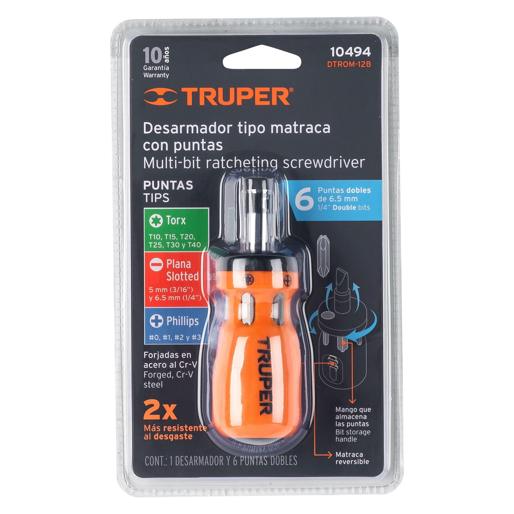 DESARMADOR TIPO TROMPO CON MATRACA, 6 PUNTAS DOBLES, BLÍSTER