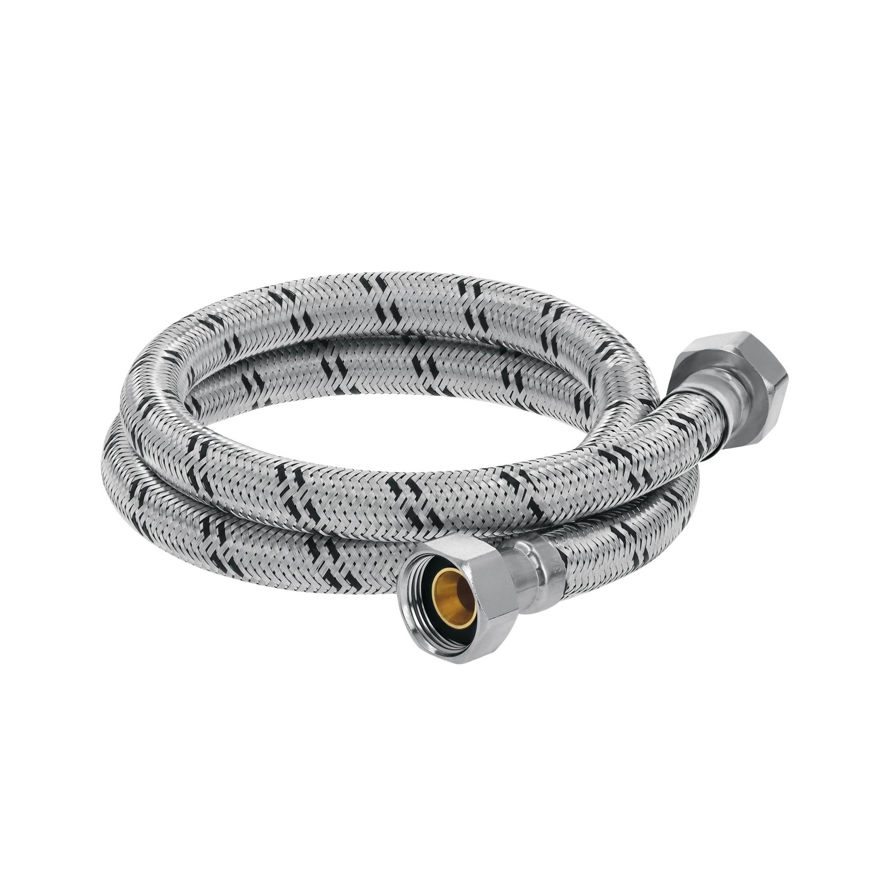 MANGUERA DE HULE REVESTIDA DE ACERO INOXIDABLE CON CONECTORES PARA BOILER, 100 CM