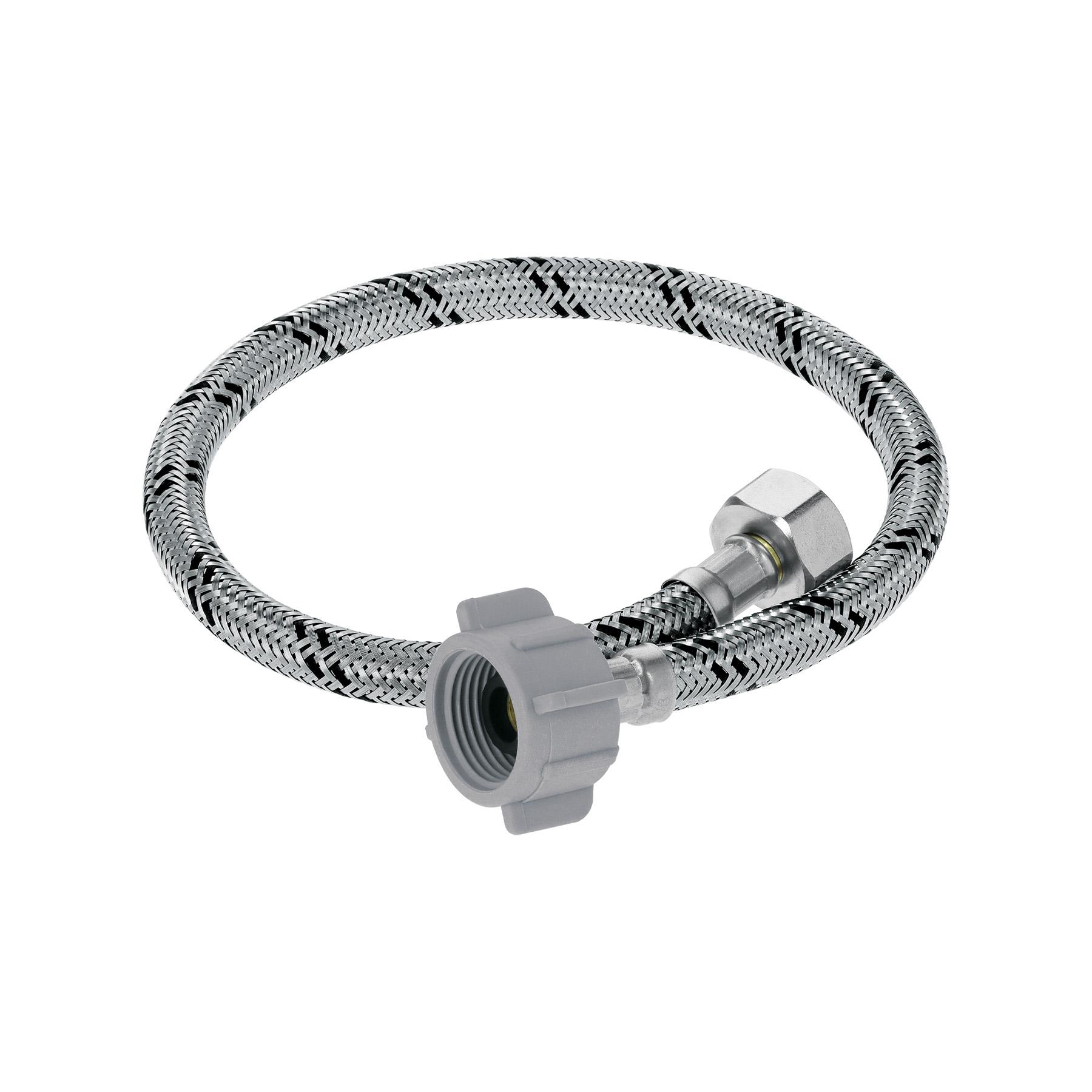 MANGUERA DE HULE REVESTIDA DE ACERO INOXIDABLE CON CONECTORES PARA WC, 50 CM