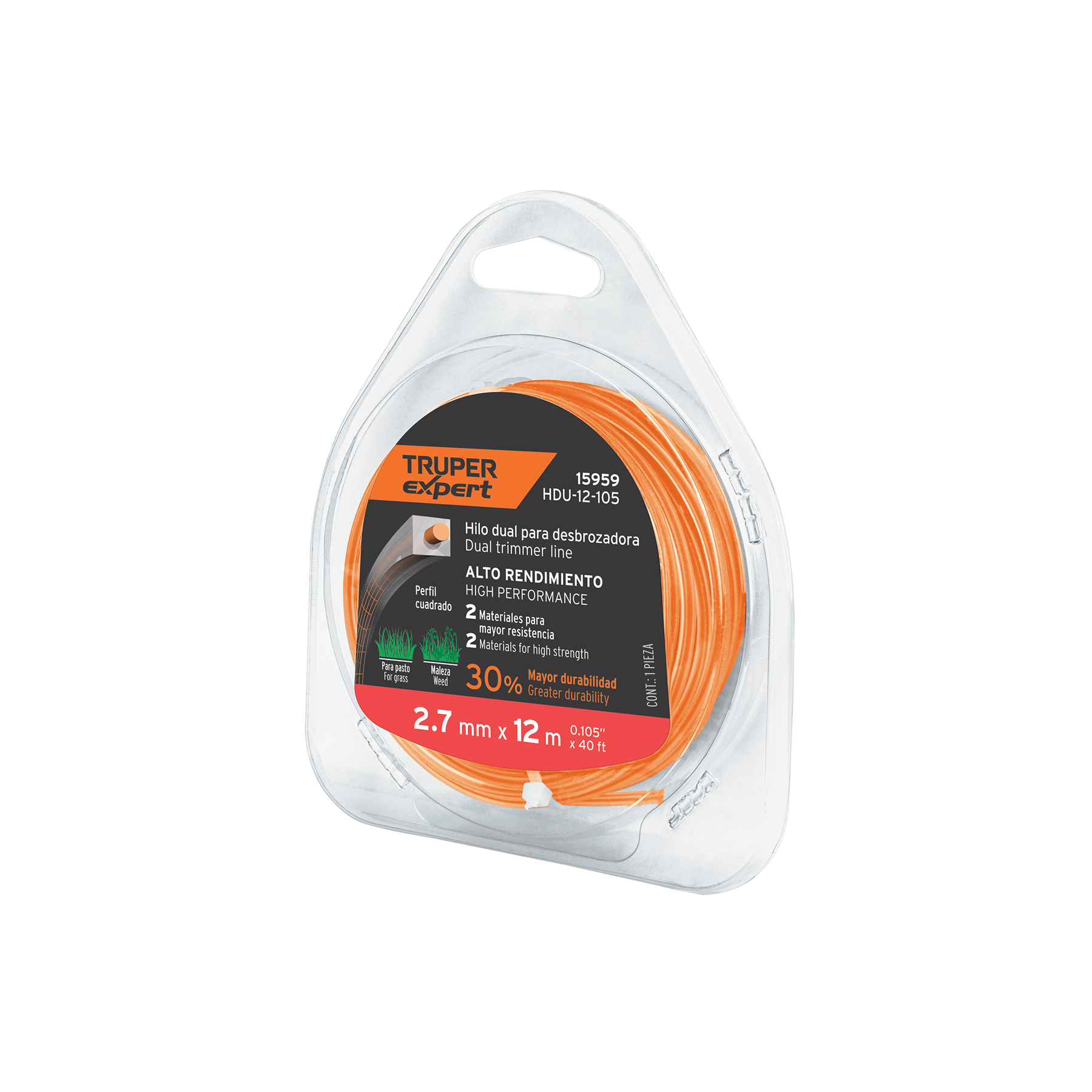 ROLLO DE HILO PARA DESBROZADORA, 2.7 MM X 12M, TRUPER EXPERT