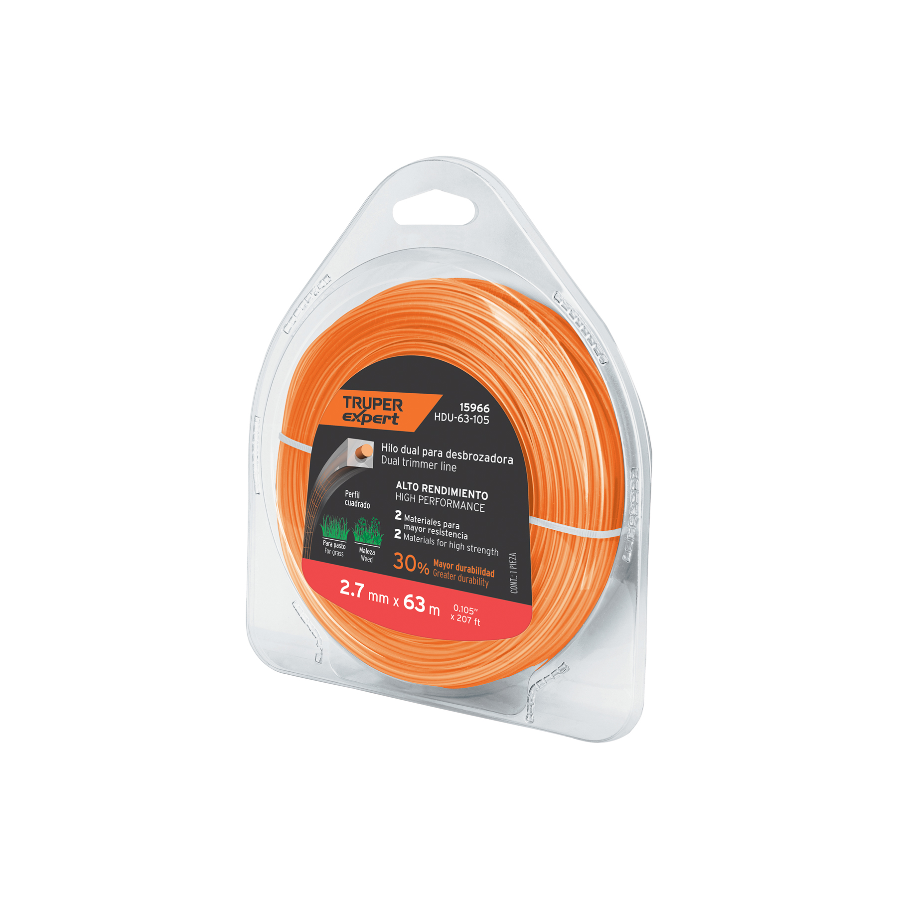 ROLLO DE HILO PARA DESBROZADORA, 2.7 MM X 63M, TRUPER EXPERT