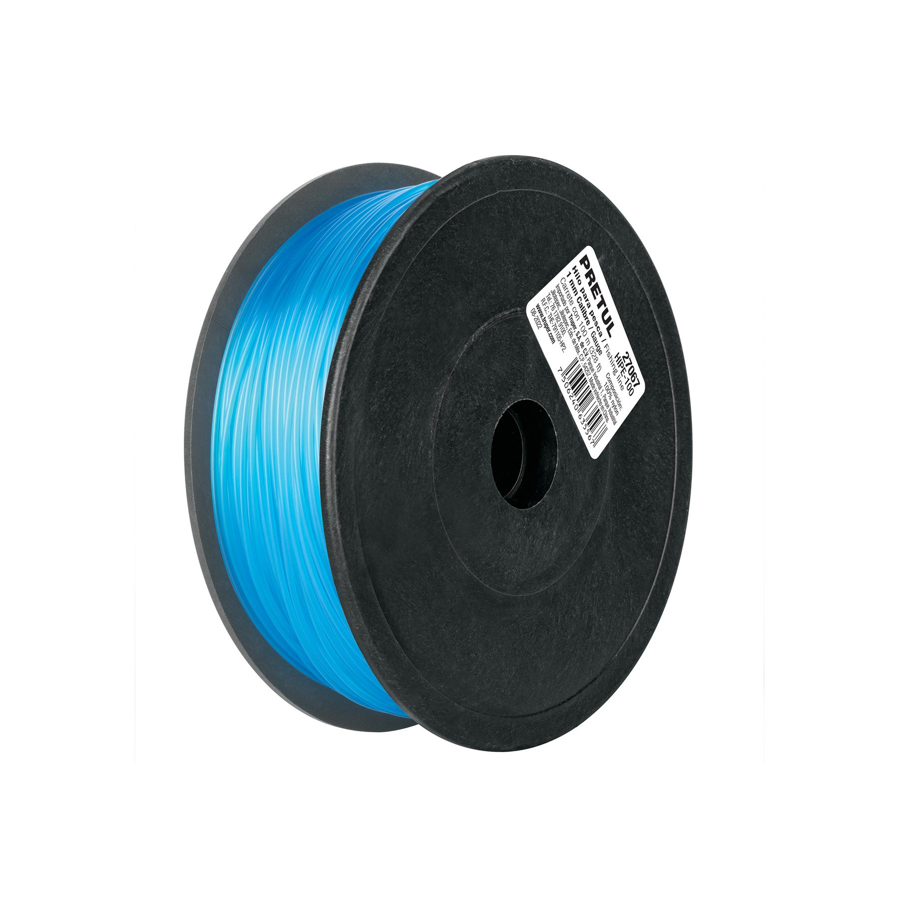 CARRETE CON 100 M DE HILO PARA PESCA AZUL CALIBRE 1.00 MM
