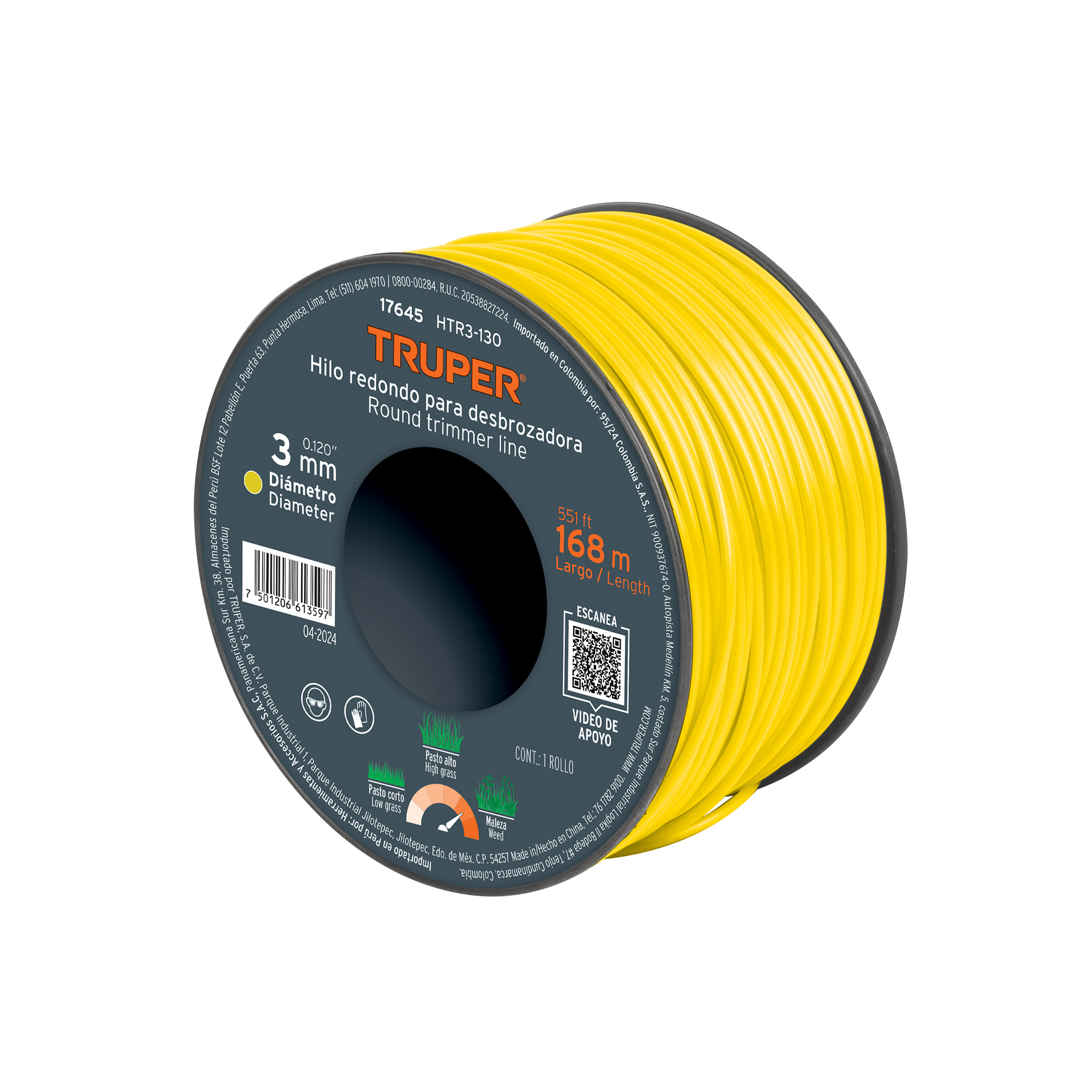 CARRETE DE HILO PARA DESBROZADORA, 3.3 MM X 142 M, TRUPER