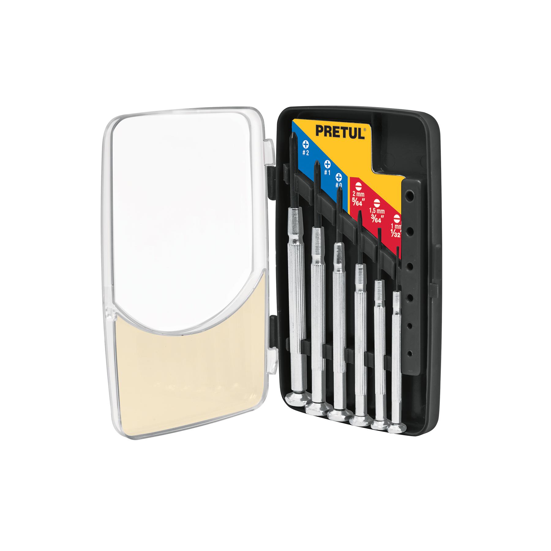 JUEGO CON 6 DESARMADORES DE PRECISIÓN MANGO METÁLICO, PRETUL