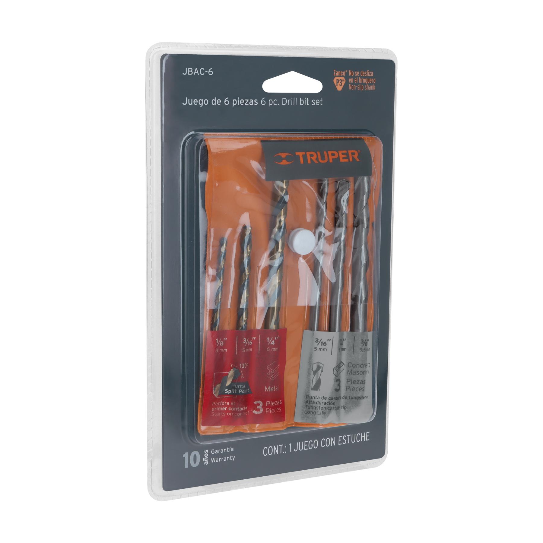 JUEGO DE 6 BROCAS PARA METAL Y CONCRETO, TRUPER