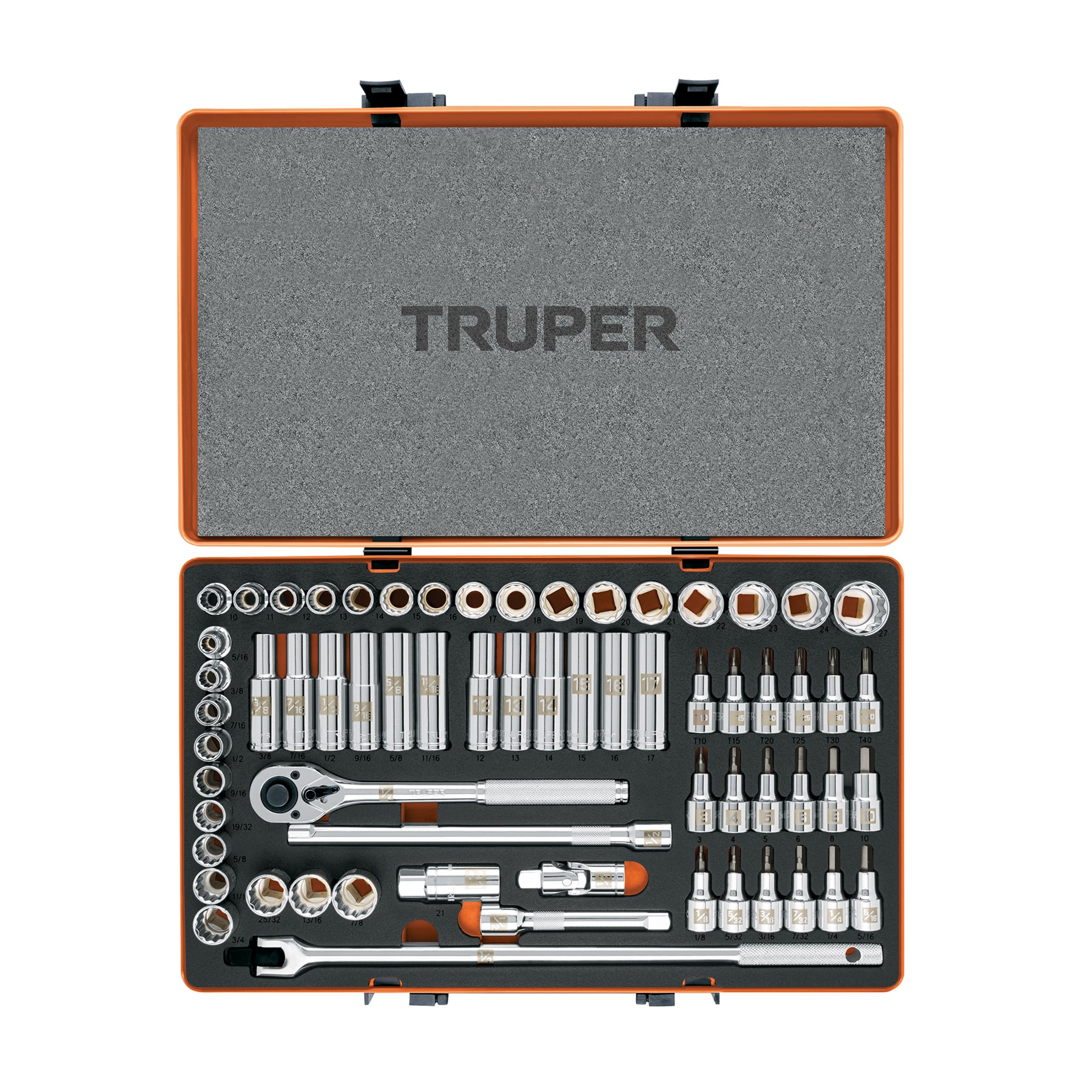 JUEGO DE 64 HERRAMIENTAS CUADRO 1/2' STD Y MM PARA MECÁNICO