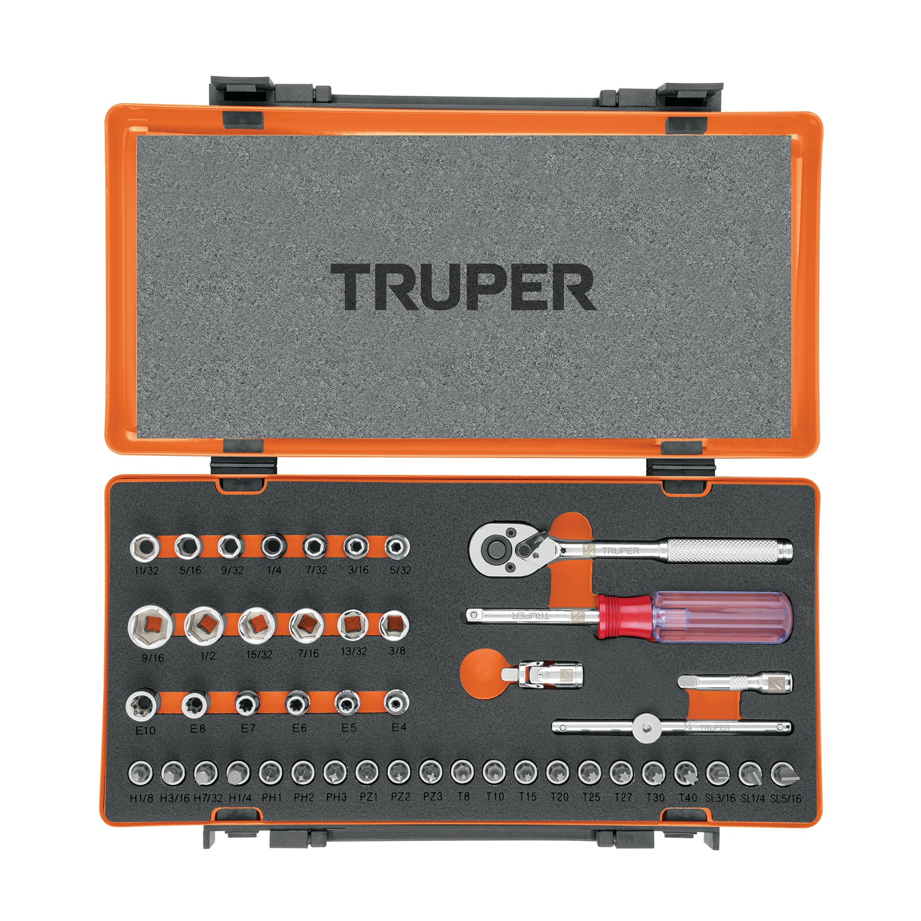 JUEGO DE 45 HERRAMIENTAS CUADRO 1/4' STD PARA MECÁNICO