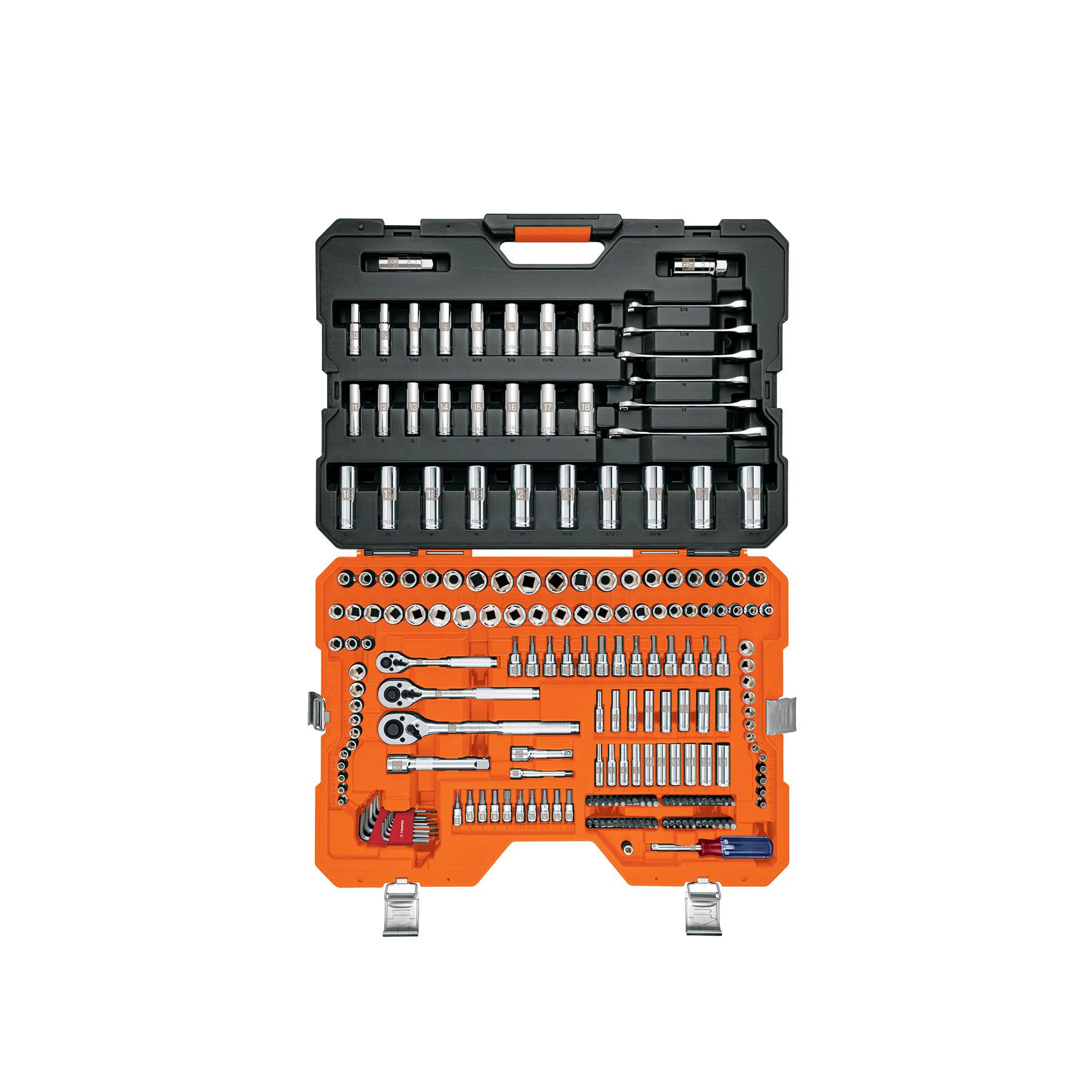 JUEGO 217 HERRAMIENTAS 1/4', 3/8' Y 1/2' STD Y MM P/MECÁNICO