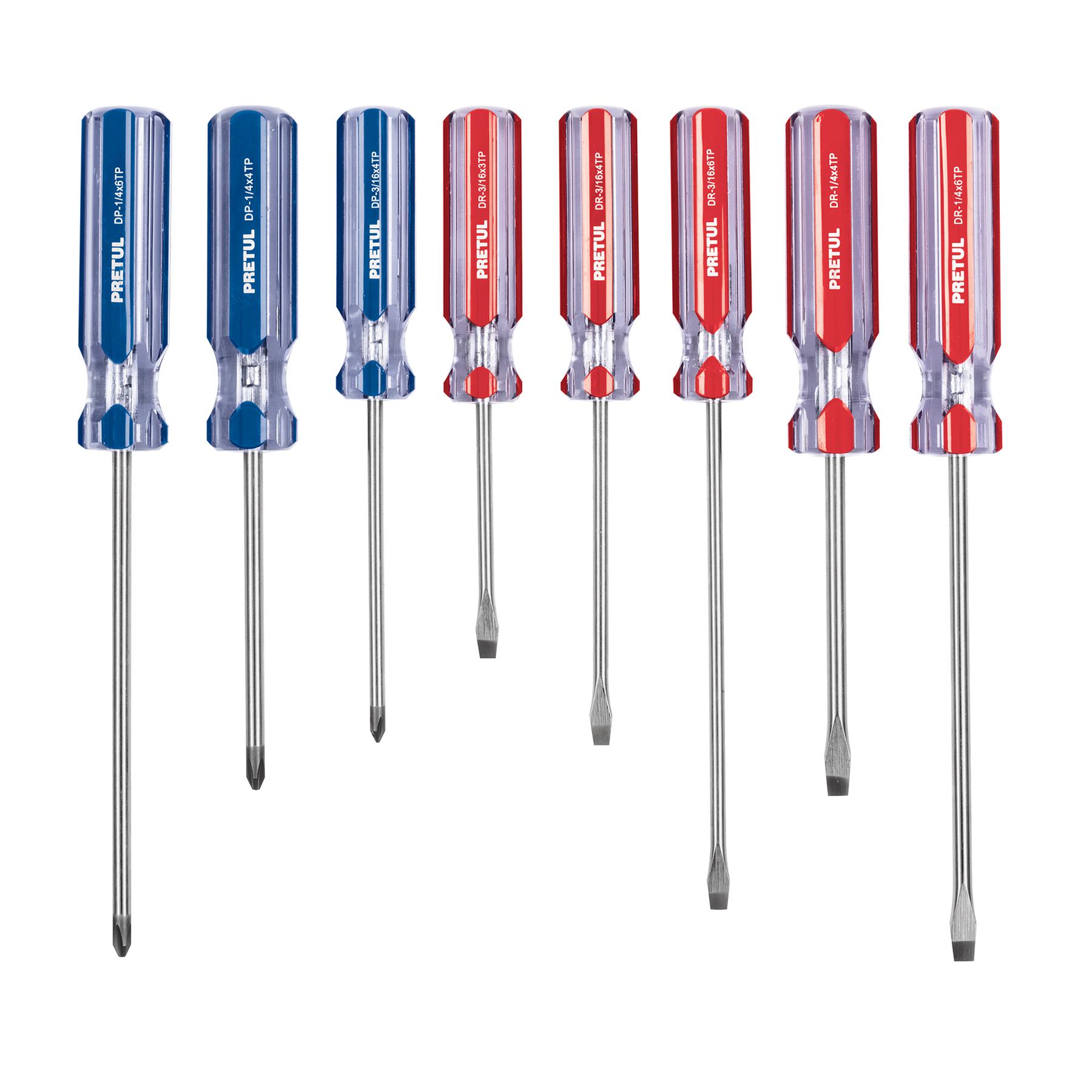 JUEGO DE 8 DESARMADORES MANGO DE PVC, PRETUL