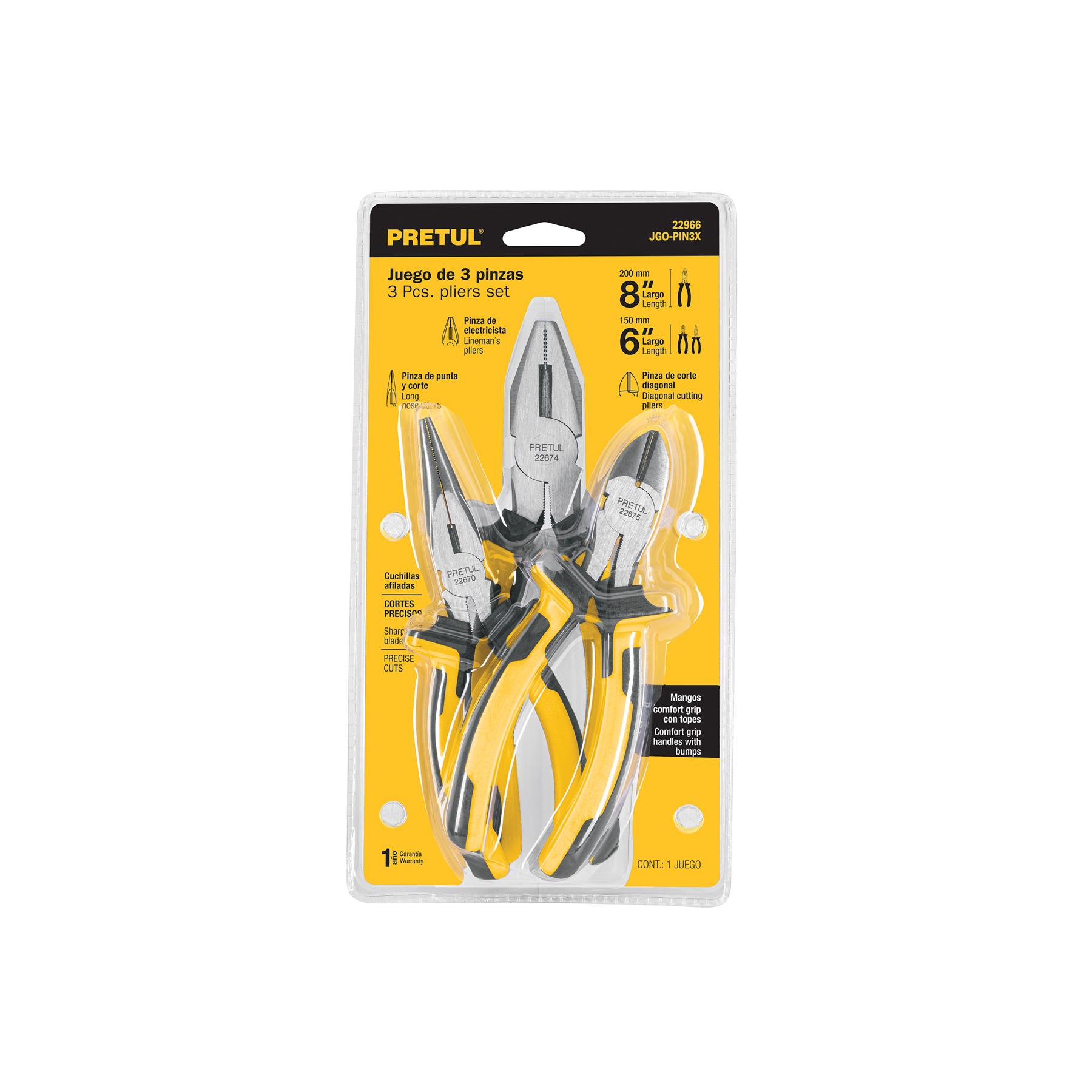 JUEGO DE 3 PINZAS 3 MANGO COMFORT GRIP, PRETUL