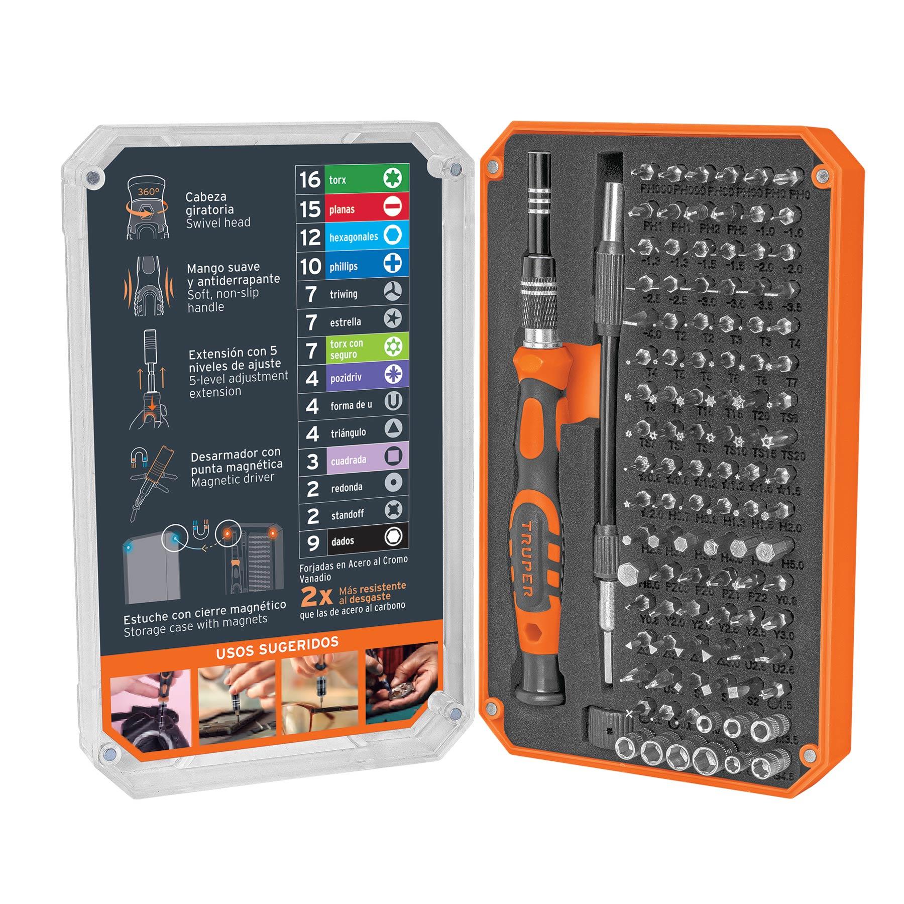 DESARMADOR DE PRECISIÓN CON 106 PUNTAS INTERCAMBIABLES