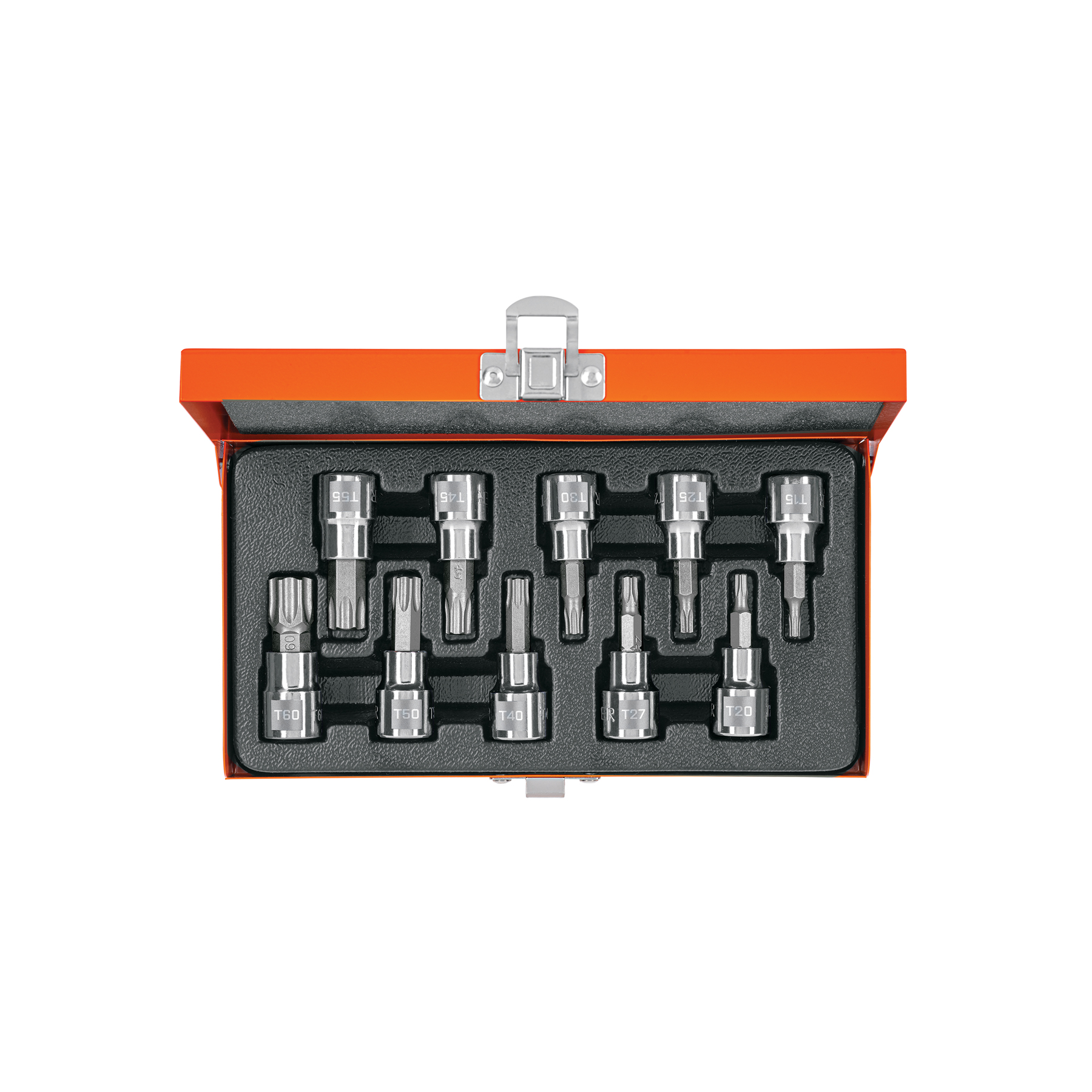 JUEGO DE 10 DADOS CUADRO 3/8' PUNTA TORX, ESTUCHE METÁLICO