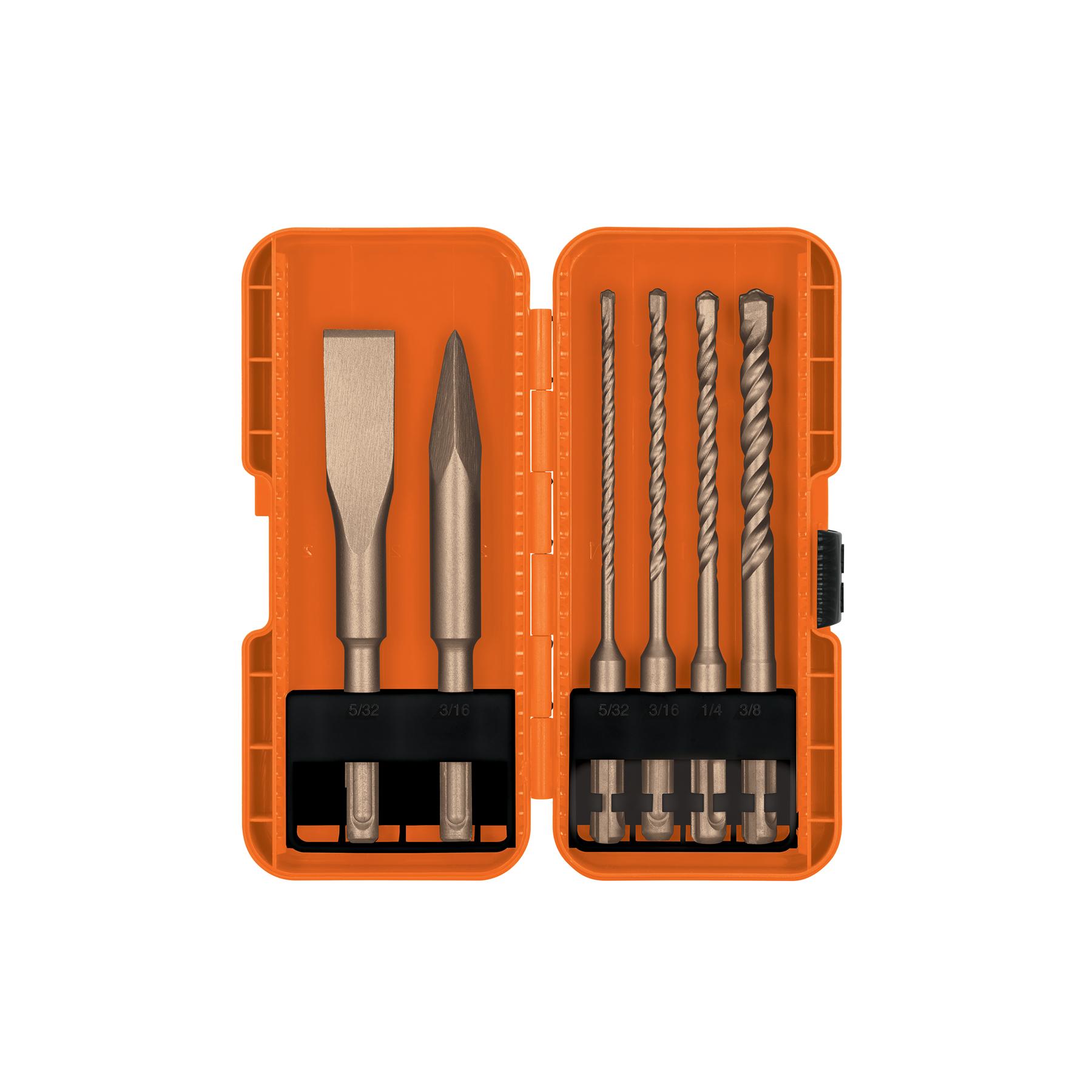 JUEGO DE 4 BROCAS Y 2 CINCELES, CON ESTUCHE