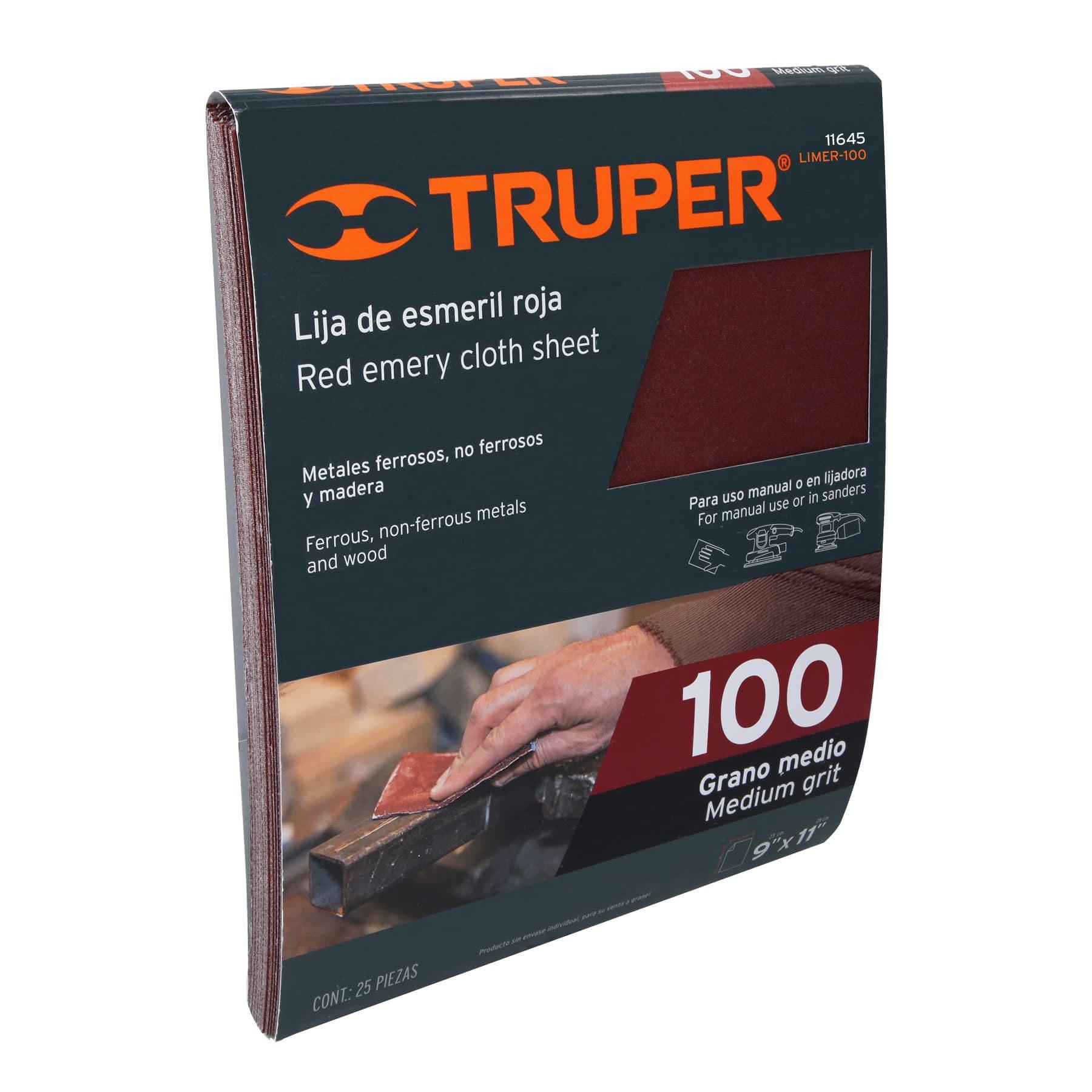 LIJA DE ESMERIL ROJA GRANO 100 DE ÓXIDO DE ALUMINIO, TRUPER