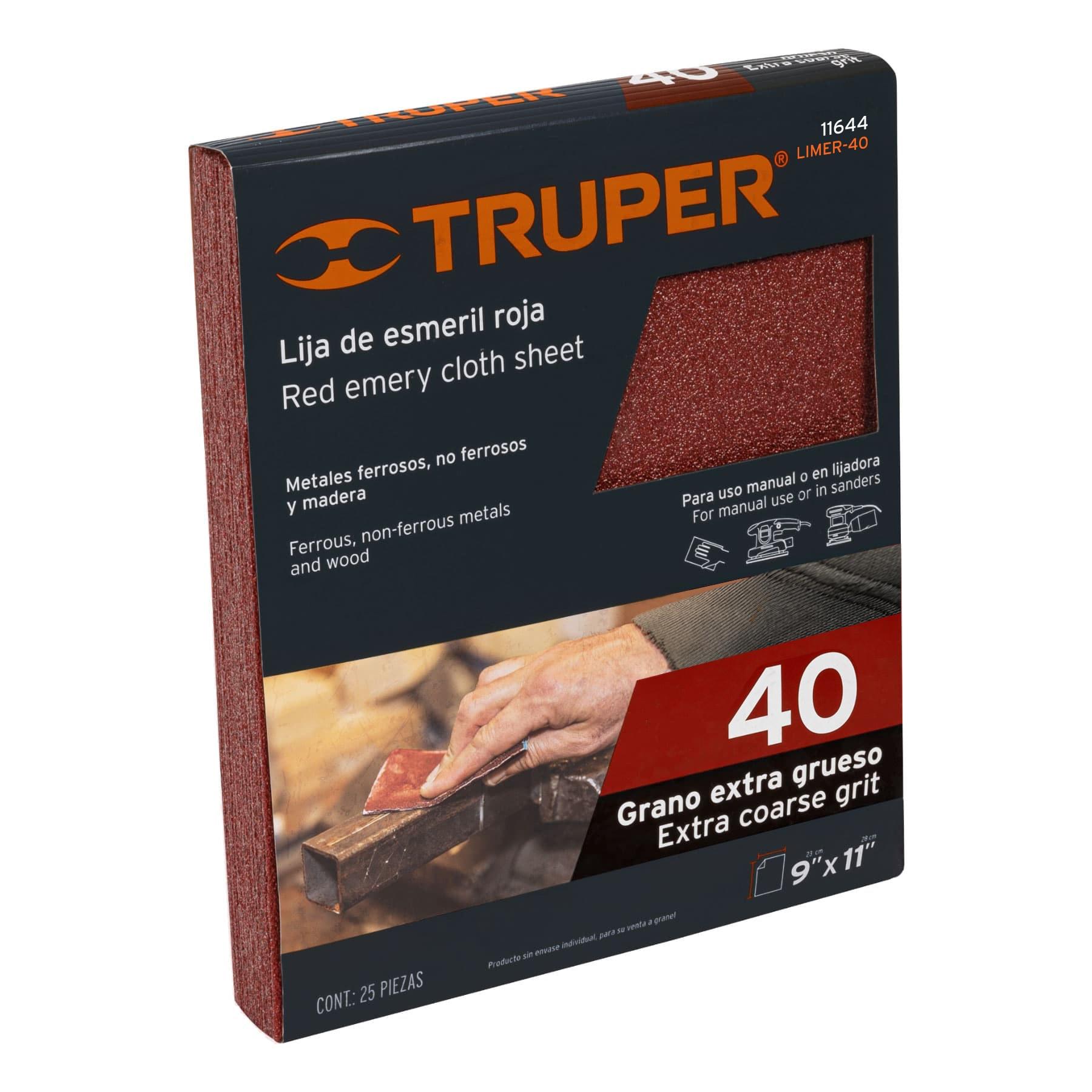LIJA DE ESMERIL ROJA GRANO 40 DE ÓXIDO DE ALUMINIO, TRUPER