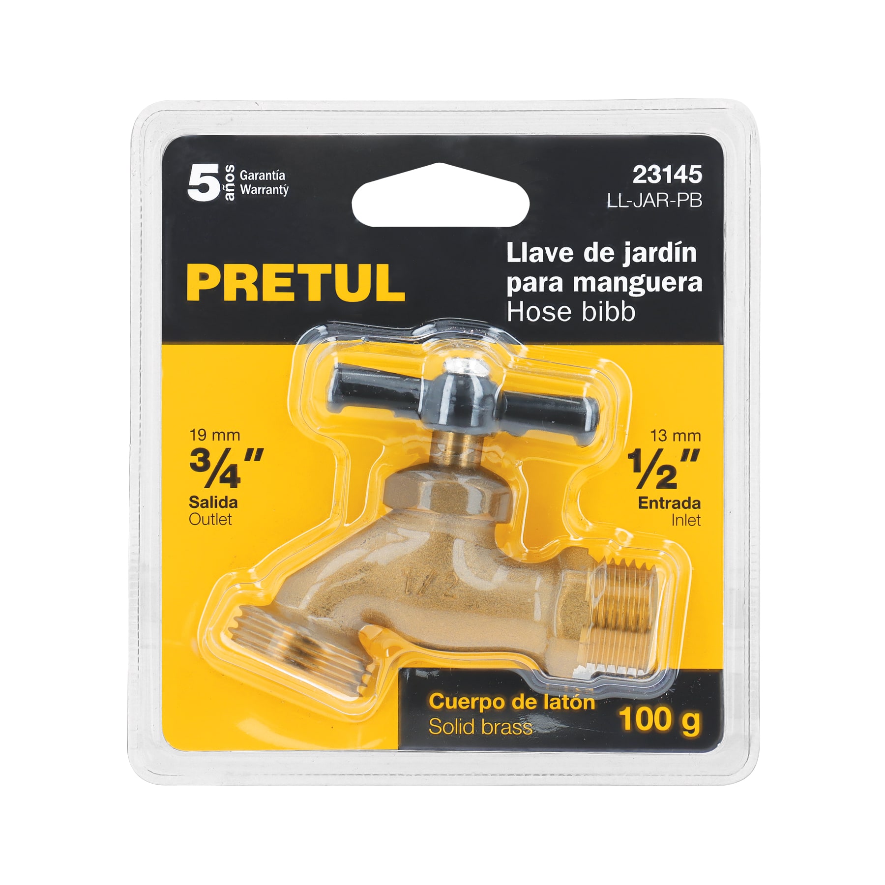 LLAVE PARA MANGUERA, DE LATÓN 100 G 1/2', EN BLÍSTER, PRETUL