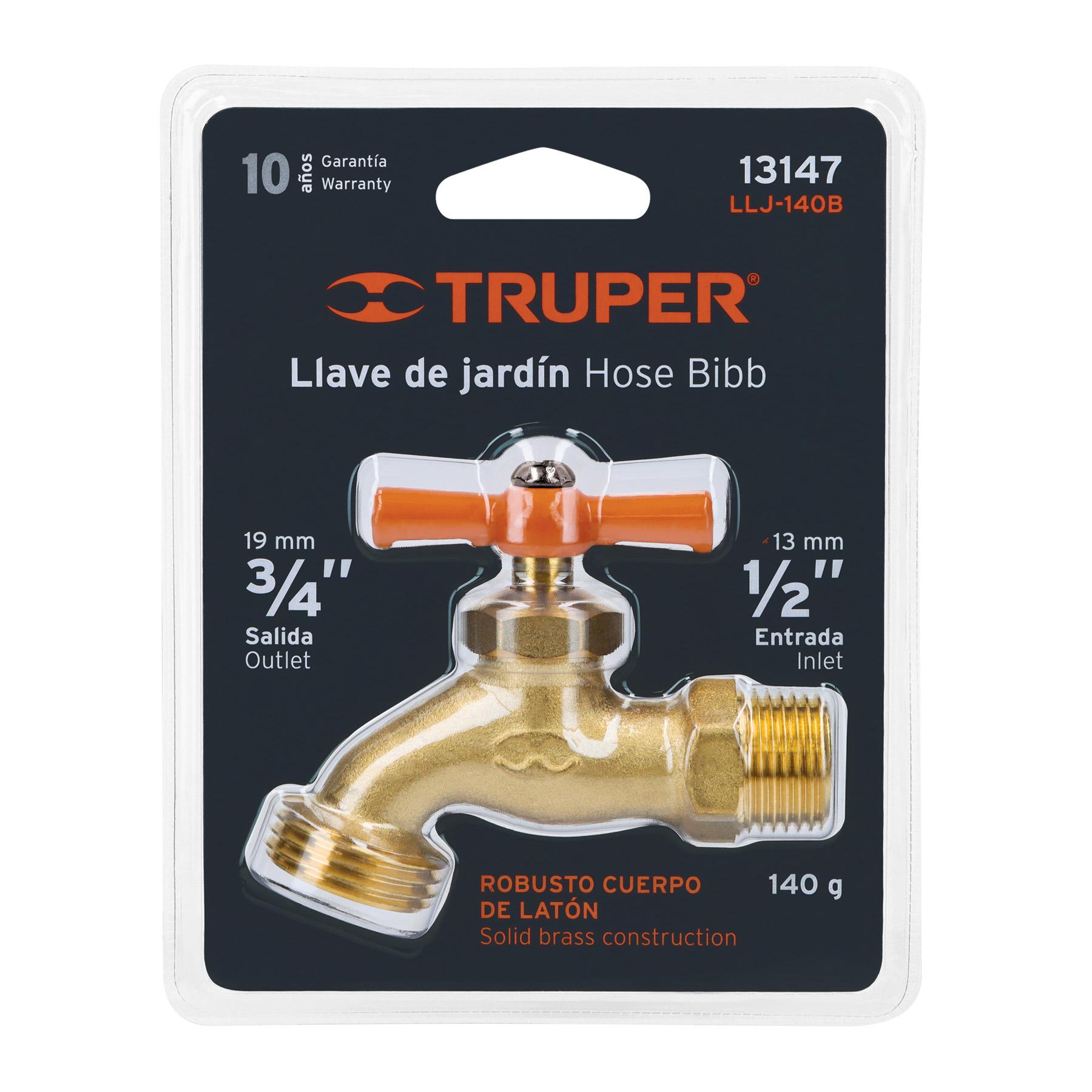LLAVE PARA MANGUERA, DE LATÓN 140 G 1/2', EN BLÍSTER, TRUPER