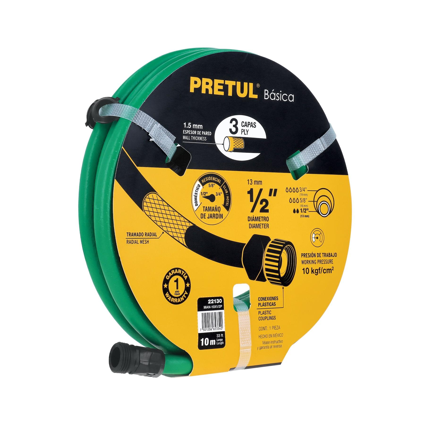 MANGUERA VERDE 1/2' 2 CAPAS 10M CONEXIONES PLÁSTICAS, PRETUL